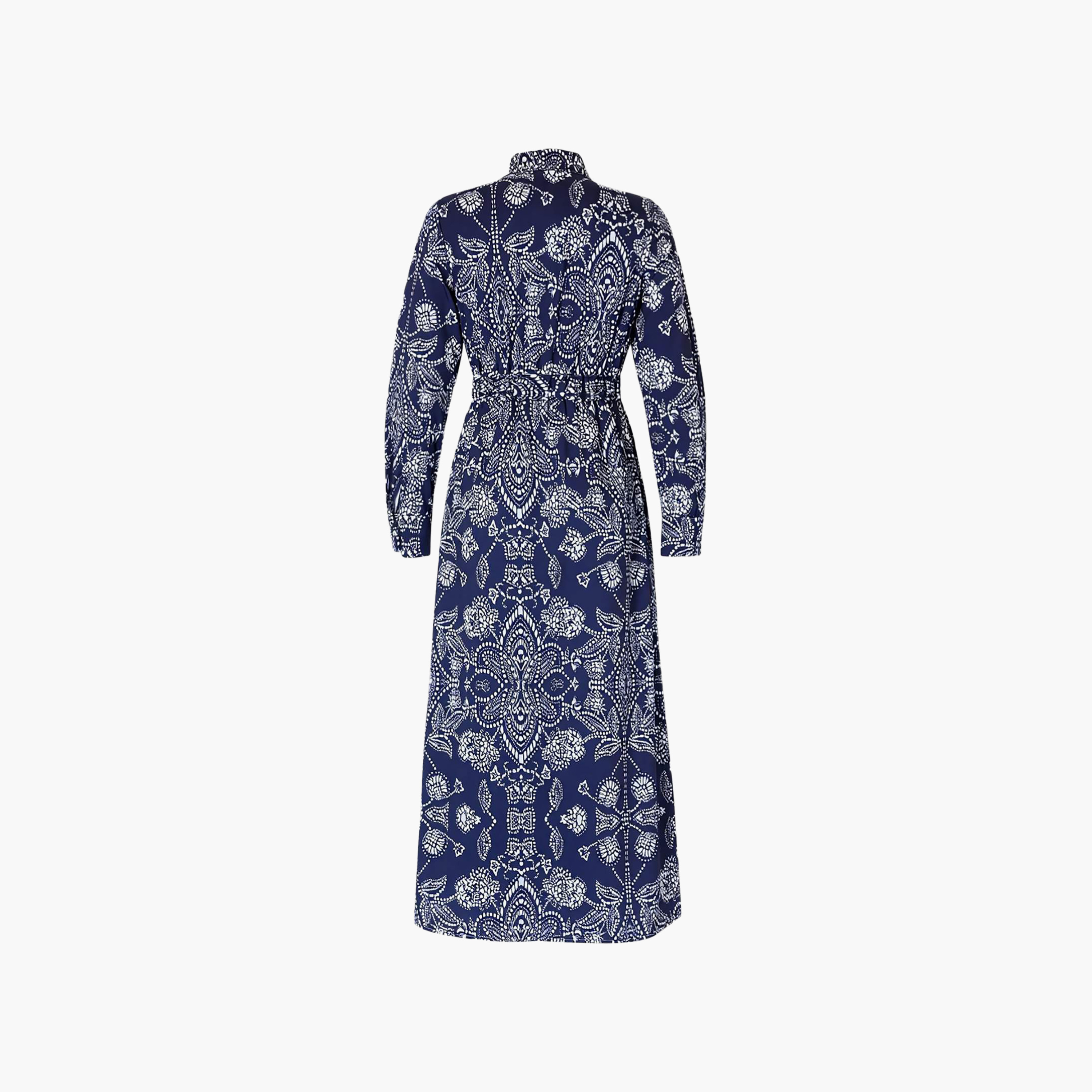 Trendyol Modest Blue Ethnic Print Terrycotton Collared Women's Maxi Shirt Dress-women-clothing-dresses-image-5