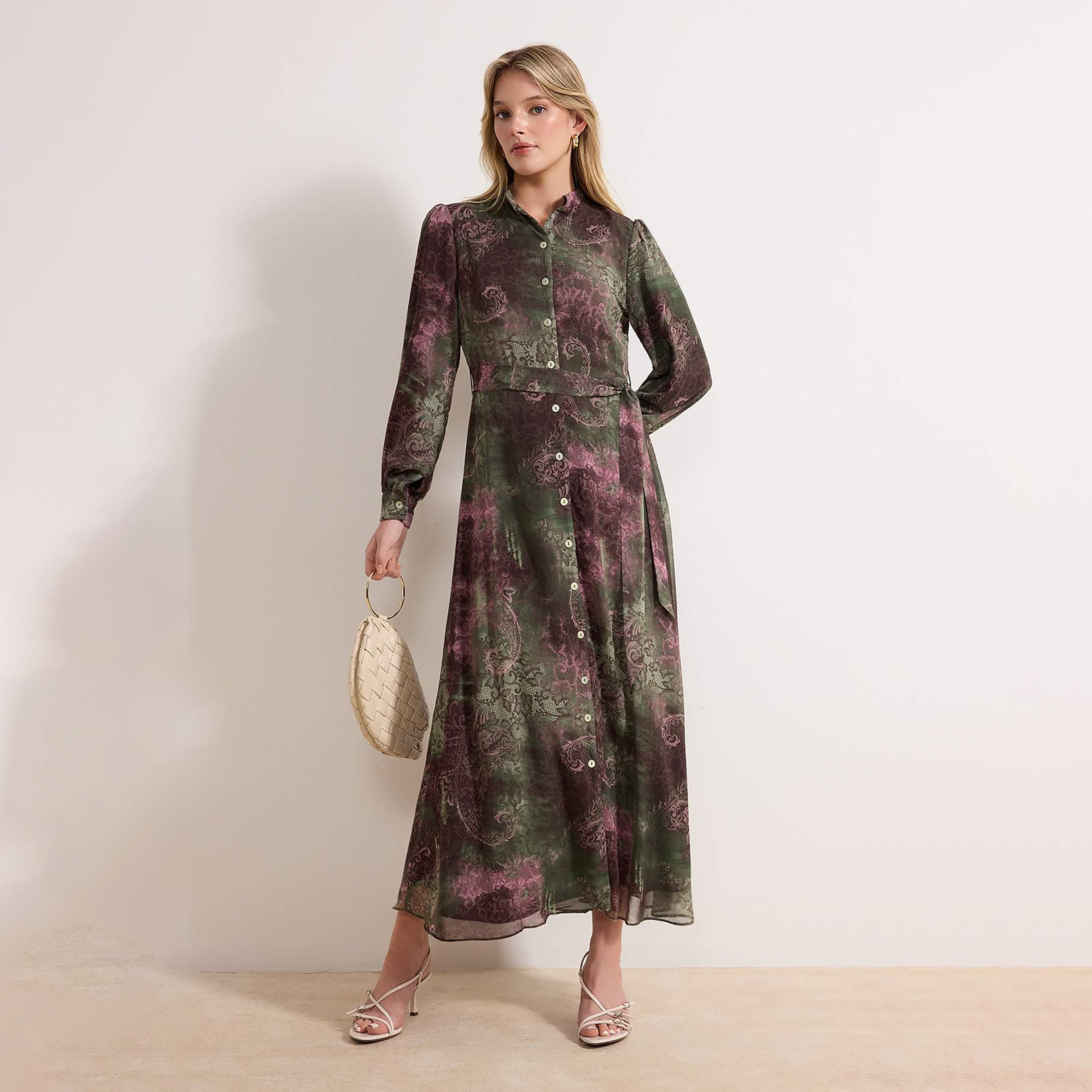Trendyol Modest Multicolour Paisley Mandarin Collar Puff Sleeves Women's Maxi Shirt Dress-women-clothing-dresses-image-1