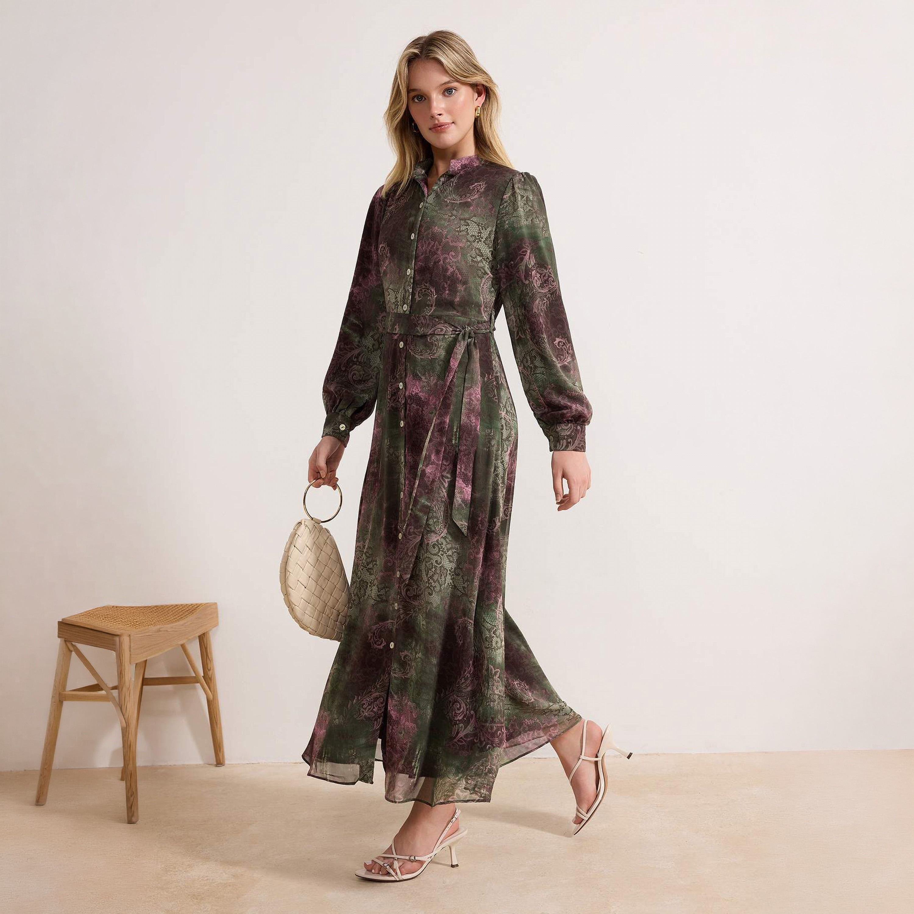 Trendyol Modest Multicolour Paisley Mandarin Collar Puff Sleeves Women's Maxi Shirt Dress-women-clothing-dresses-image-2