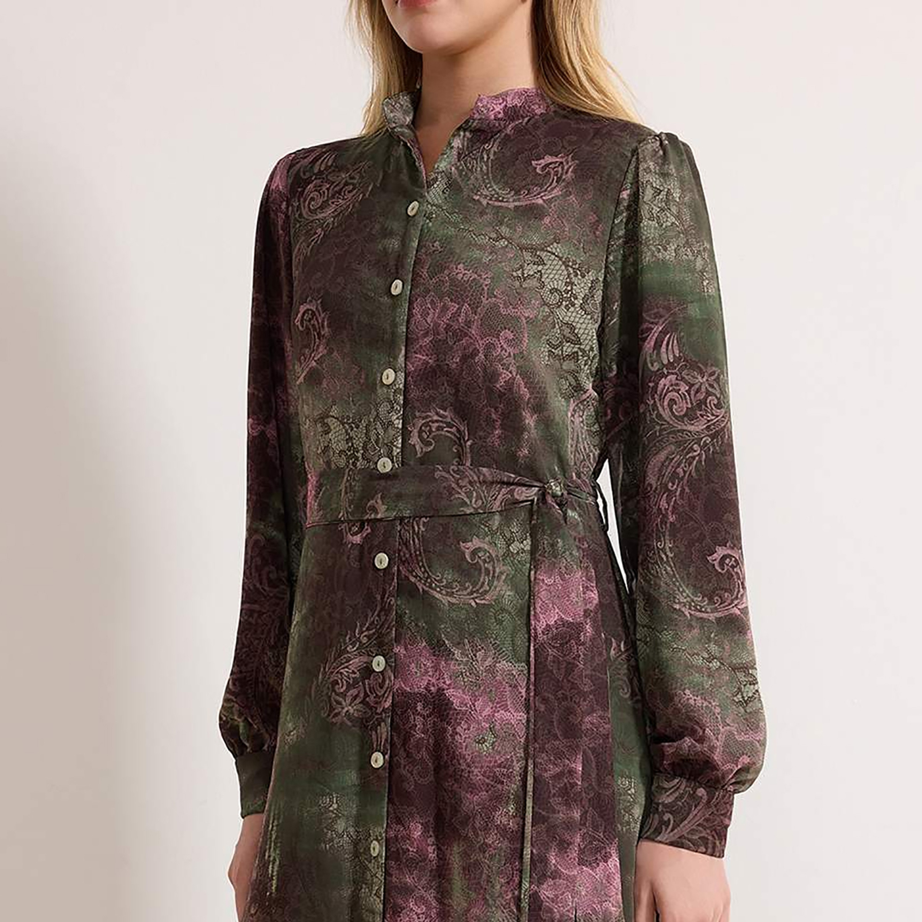 Trendyol Modest Multicolour Paisley Mandarin Collar Puff Sleeves Women's Maxi Shirt Dress-women-clothing-dresses-image-4