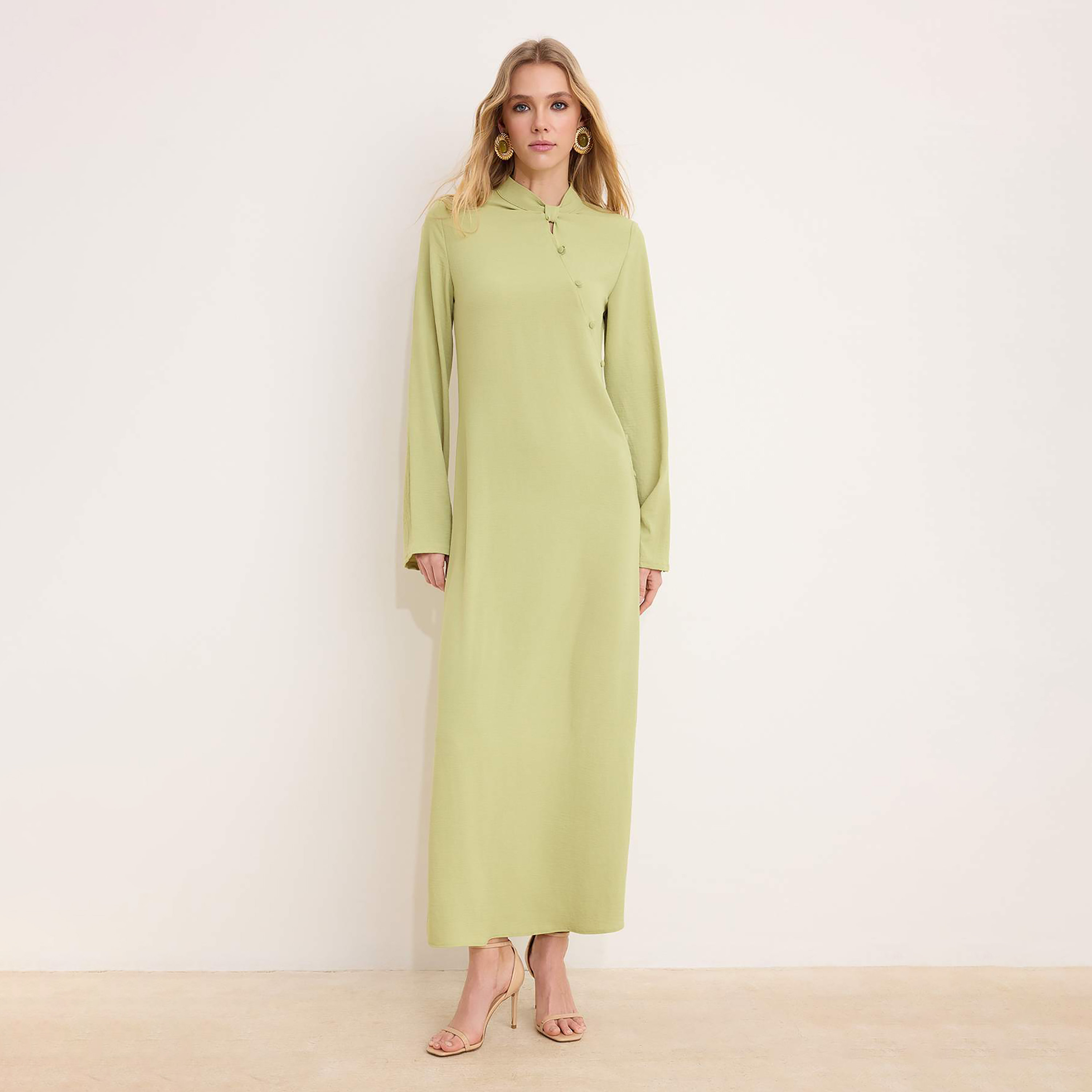 Trendyol Modest Green Aerobin Collared Sheath Women's Maxi Dress-women-clothing-dresses-image-1