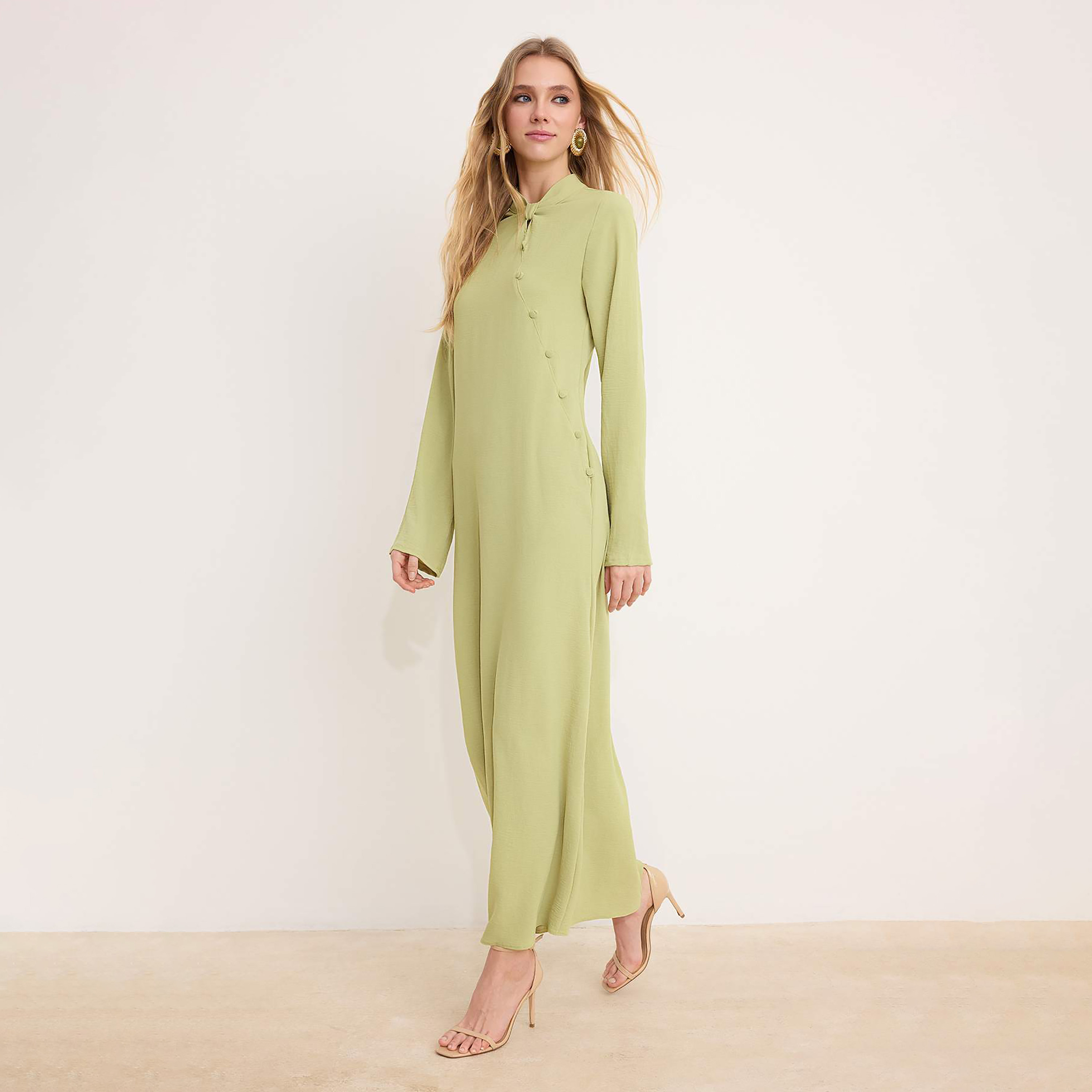 Trendyol Modest Green Aerobin Collared Sheath Women's Maxi Dress-women-clothing-dresses-image-2