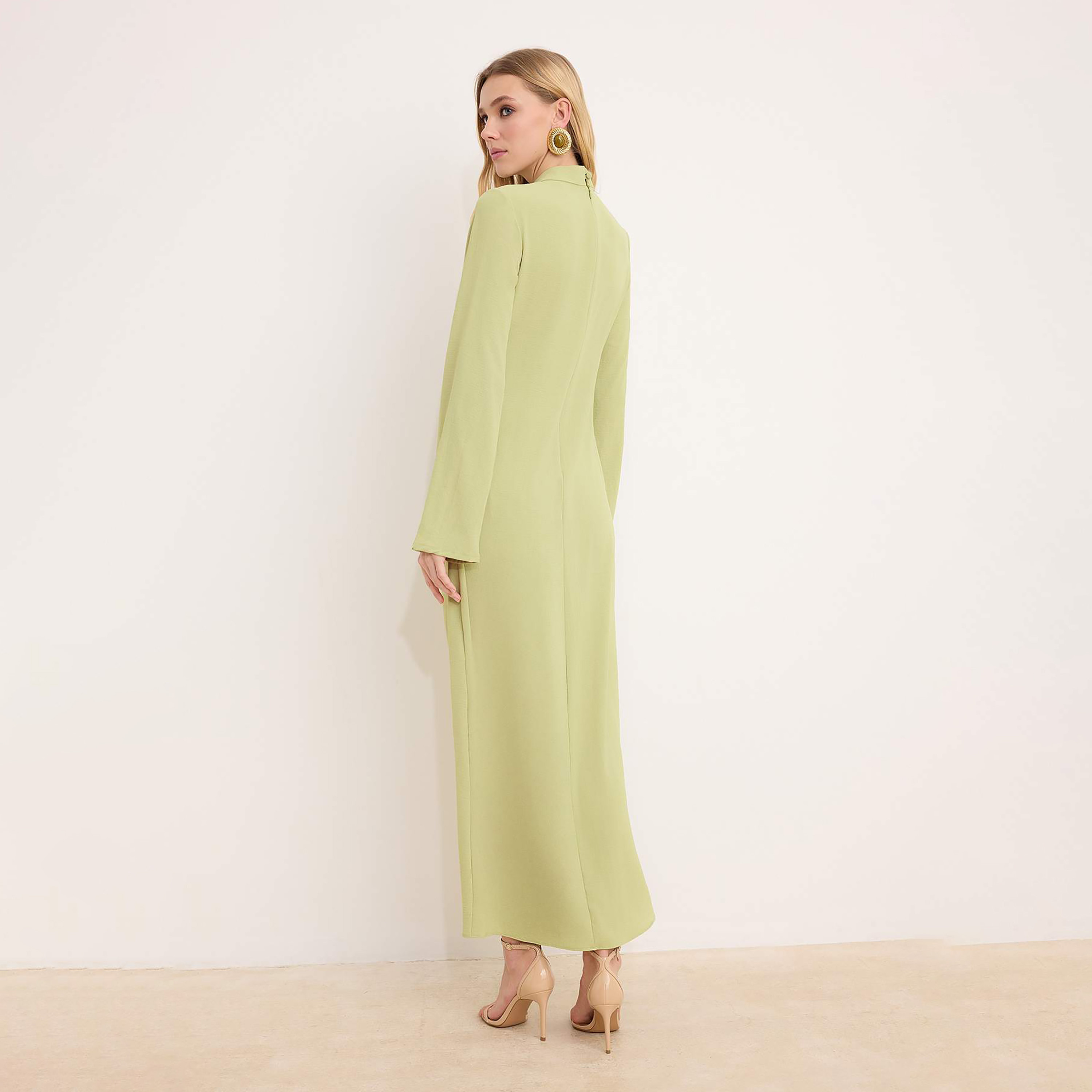 Trendyol Modest Green Aerobin Collared Sheath Women's Maxi Dress-women-clothing-dresses-image-3