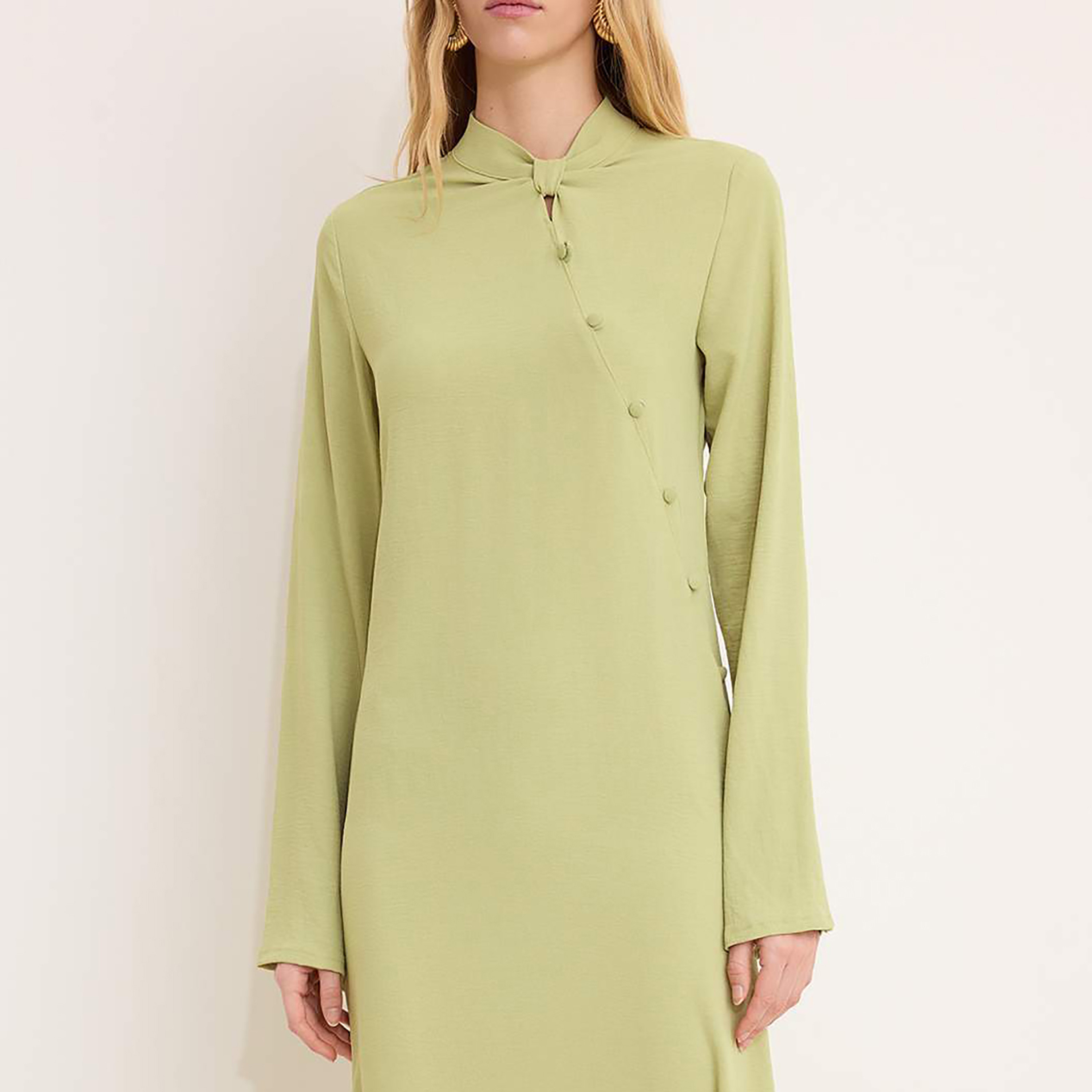 Trendyol Modest Green Aerobin Collared Sheath Women's Maxi Dress-women-clothing-dresses-image-4
