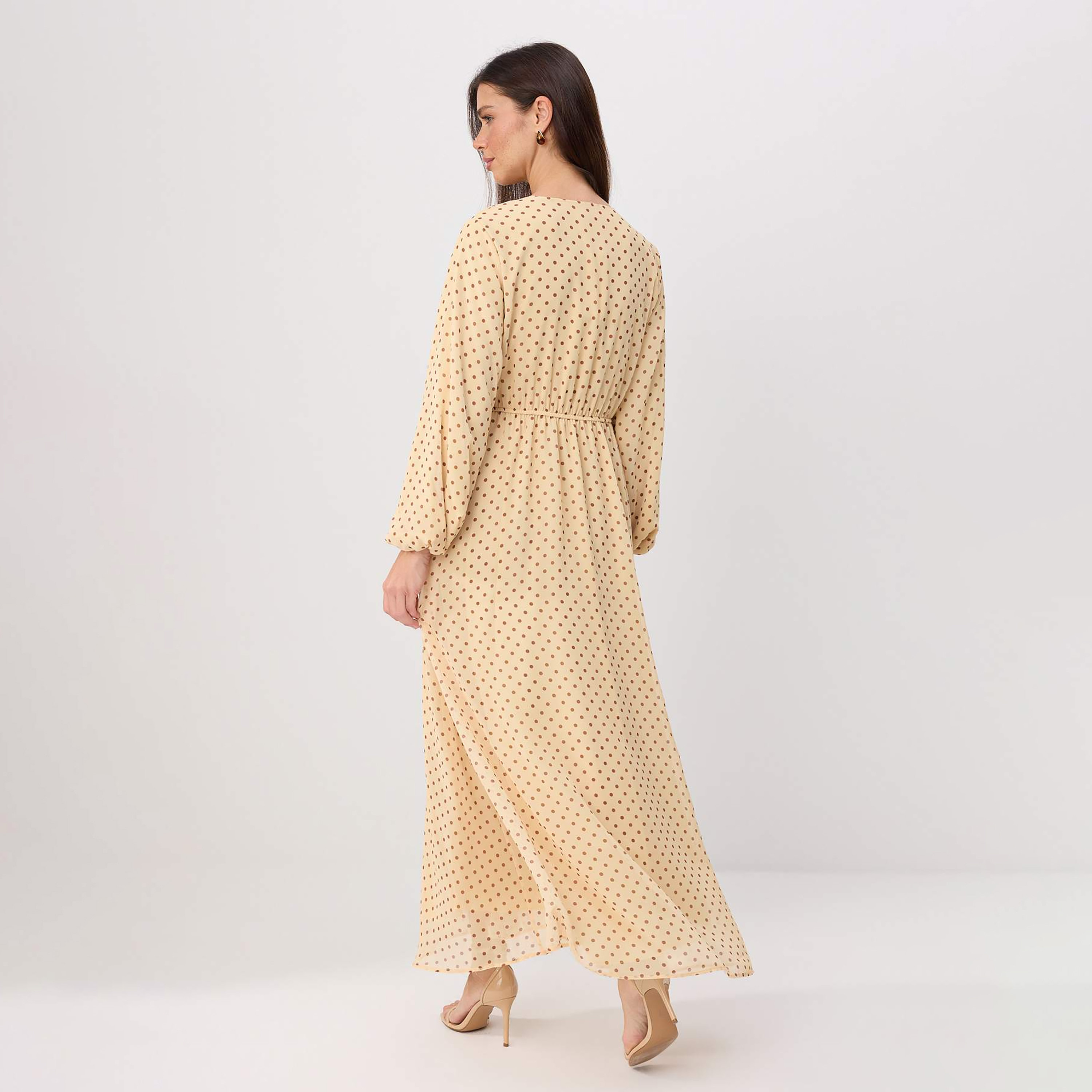 Trendyol Modest Yellow Polka Dot Elastic Cuffed Fit & Flared Women's Maxi Dress-women-clothing-dresses-image-3