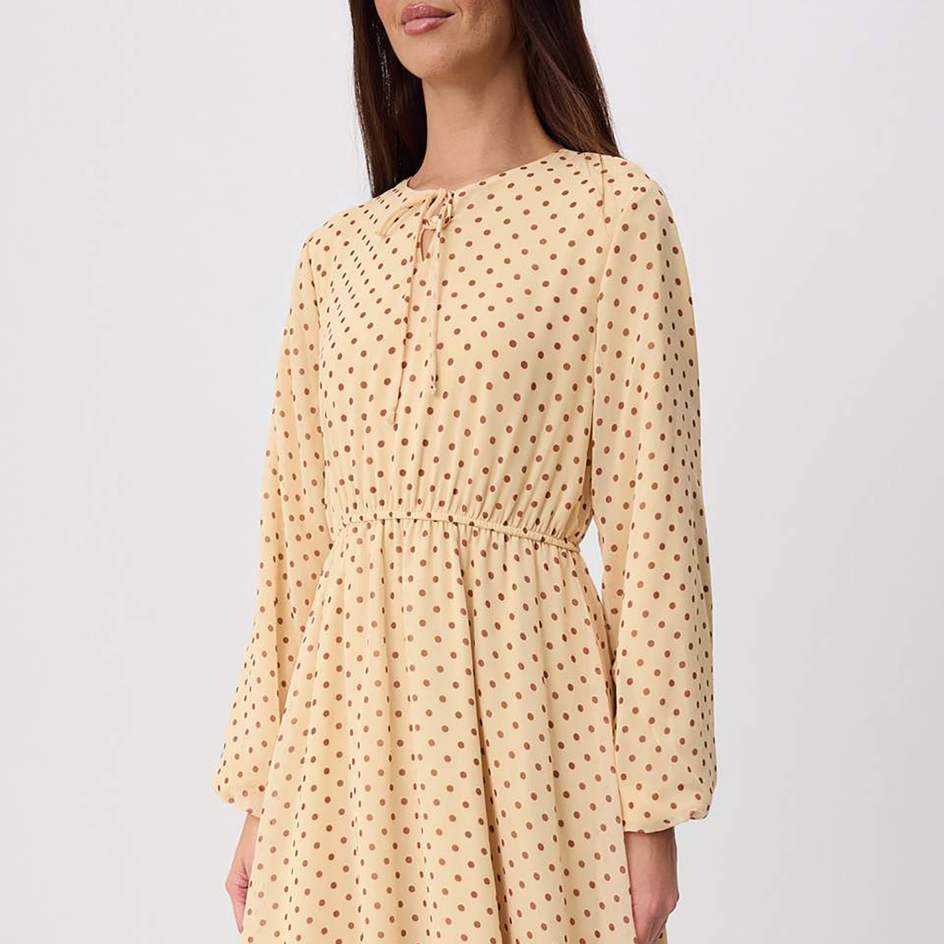 Trendyol Modest Yellow Polka Dot Elastic Cuffed Fit & Flared Women's Maxi Dress-women-clothing-dresses-image-4