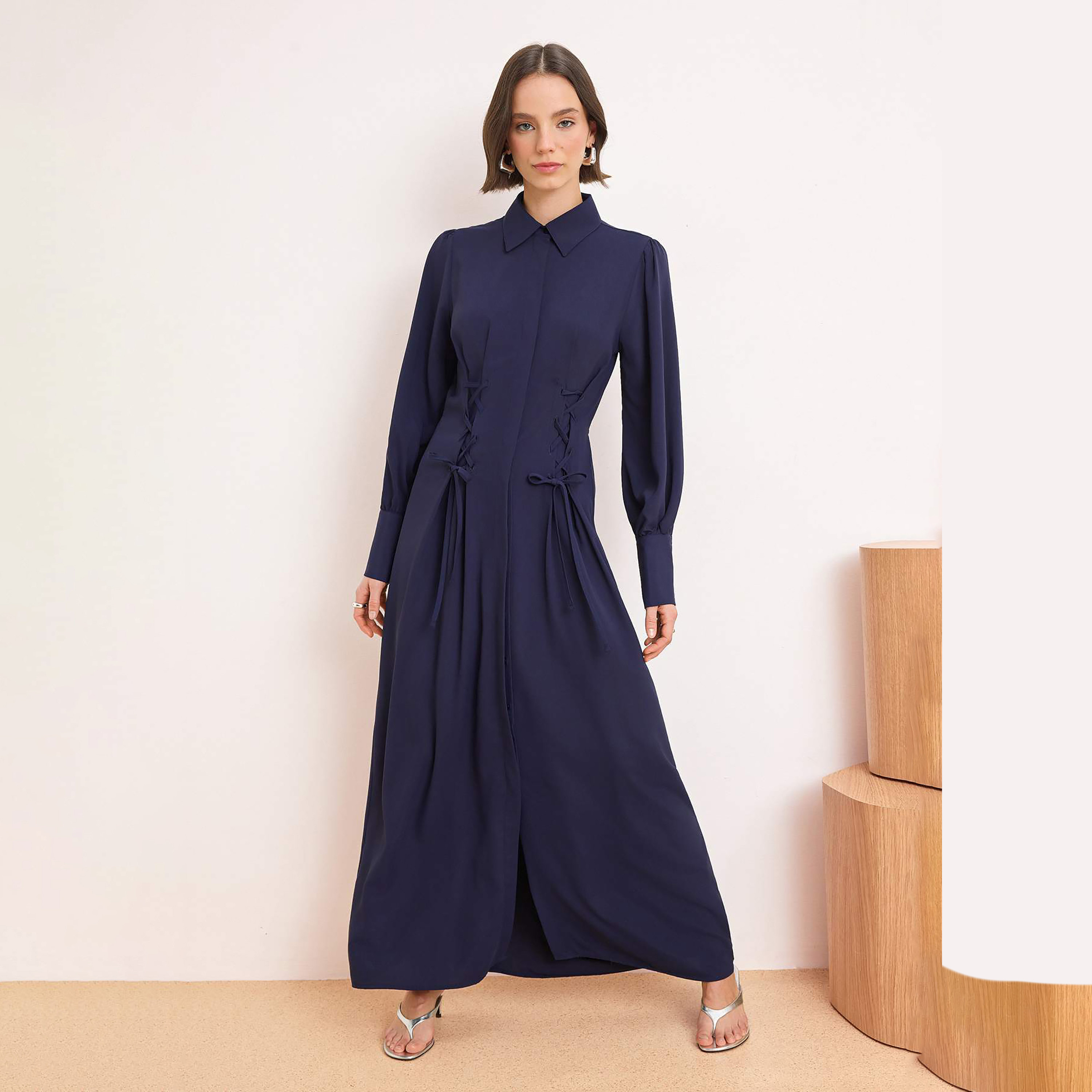 Trendyol Modest Collared Bishop Sleeves Women's Maxi Shirt Dress-women-clothing-dresses-image-1
