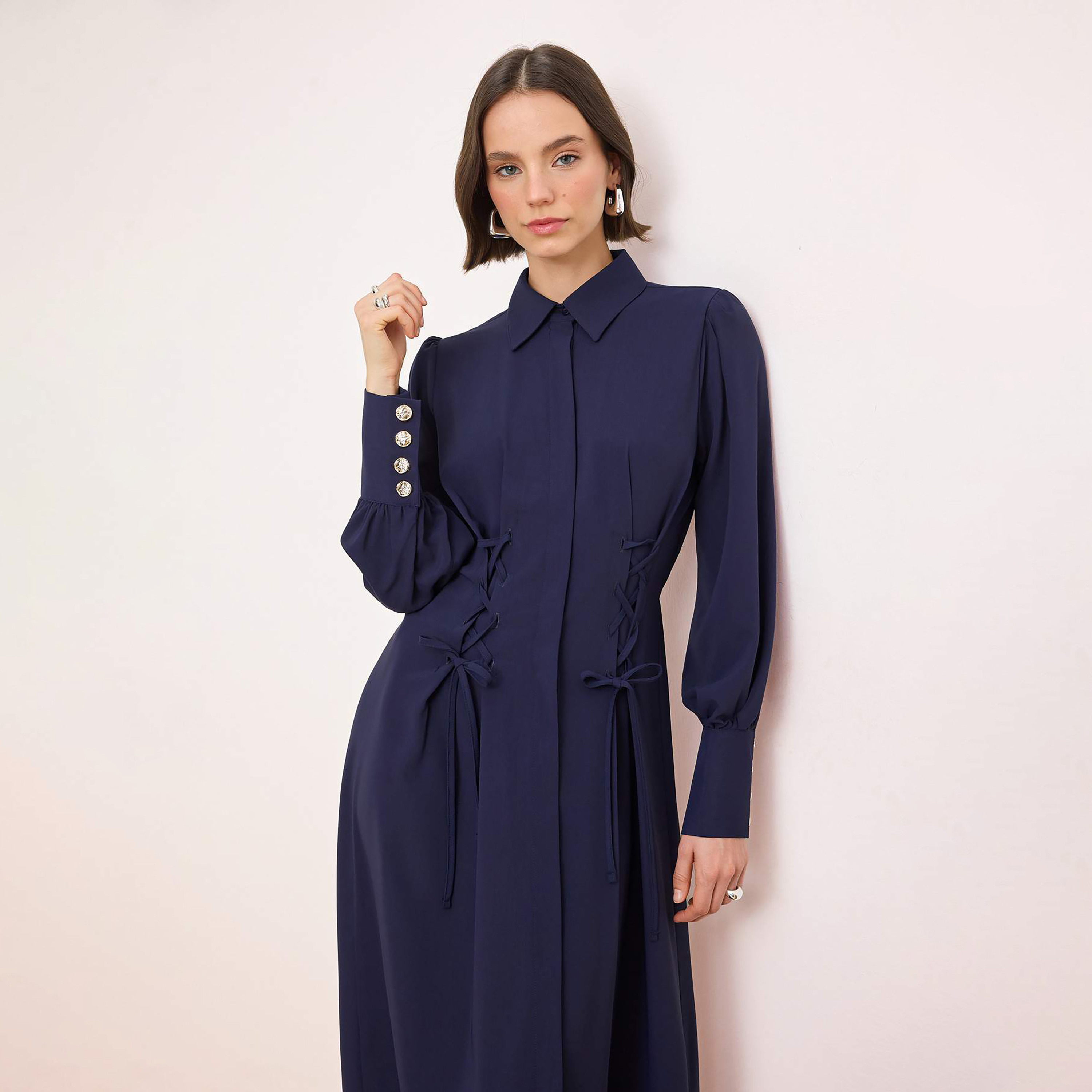 Trendyol Modest Collared Bishop Sleeves Women's Maxi Shirt Dress-women-clothing-dresses-image-2