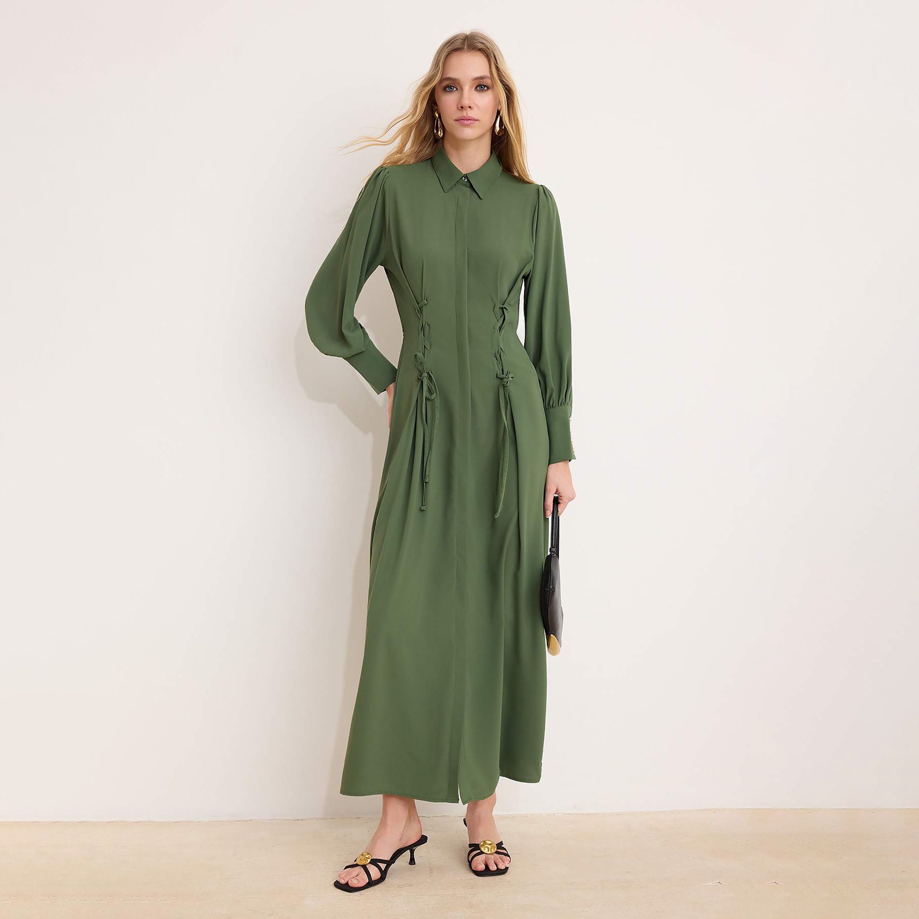 Trendyol Modest Collared Bishop Sleeves Women's Maxi Shirt Dress-women-clothing-dresses-image-1