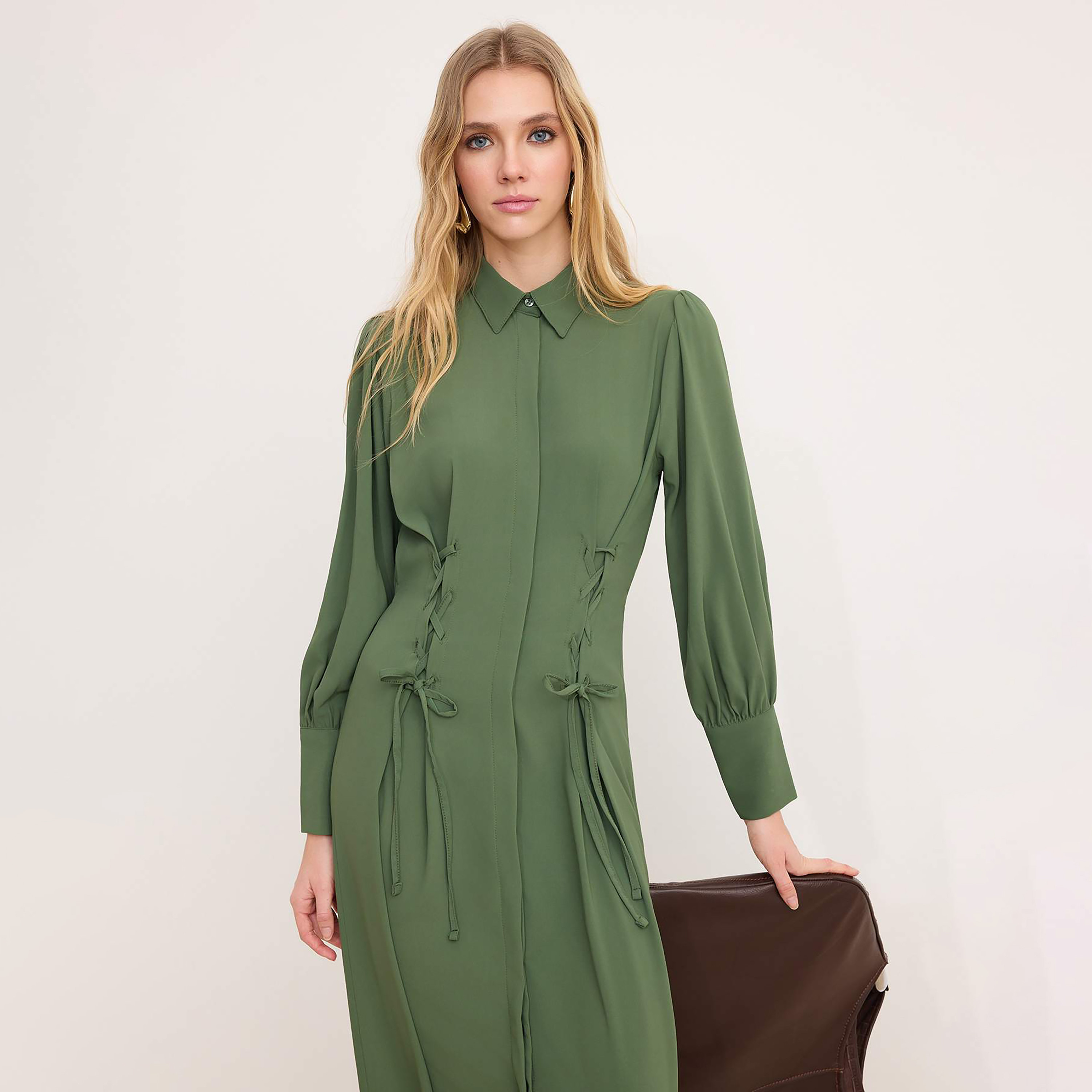 Trendyol Modest Collared Bishop Sleeves Women's Maxi Shirt Dress-women-clothing-dresses-image-2