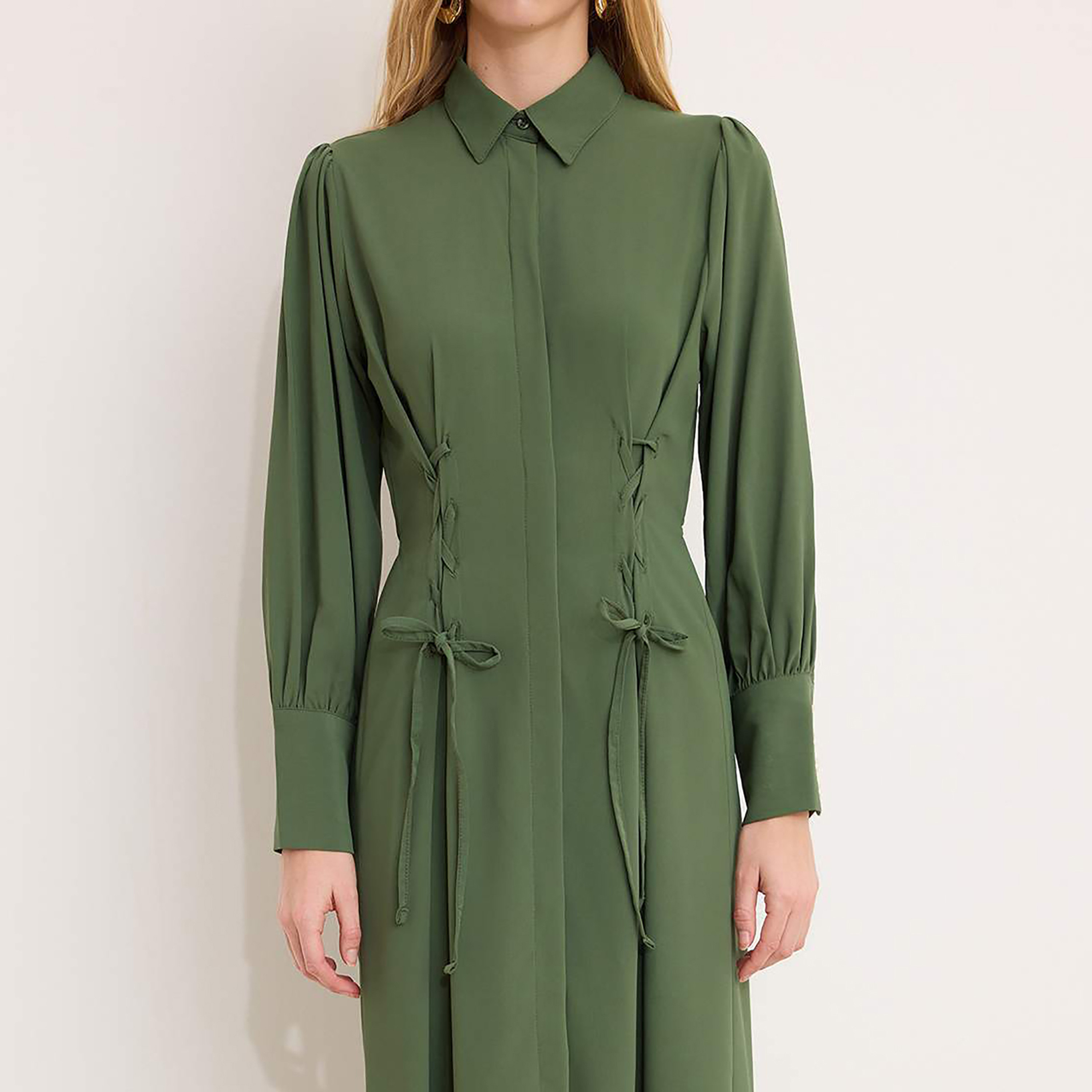 Trendyol Modest Collared Bishop Sleeves Women's Maxi Shirt Dress-women-clothing-dresses-image-4