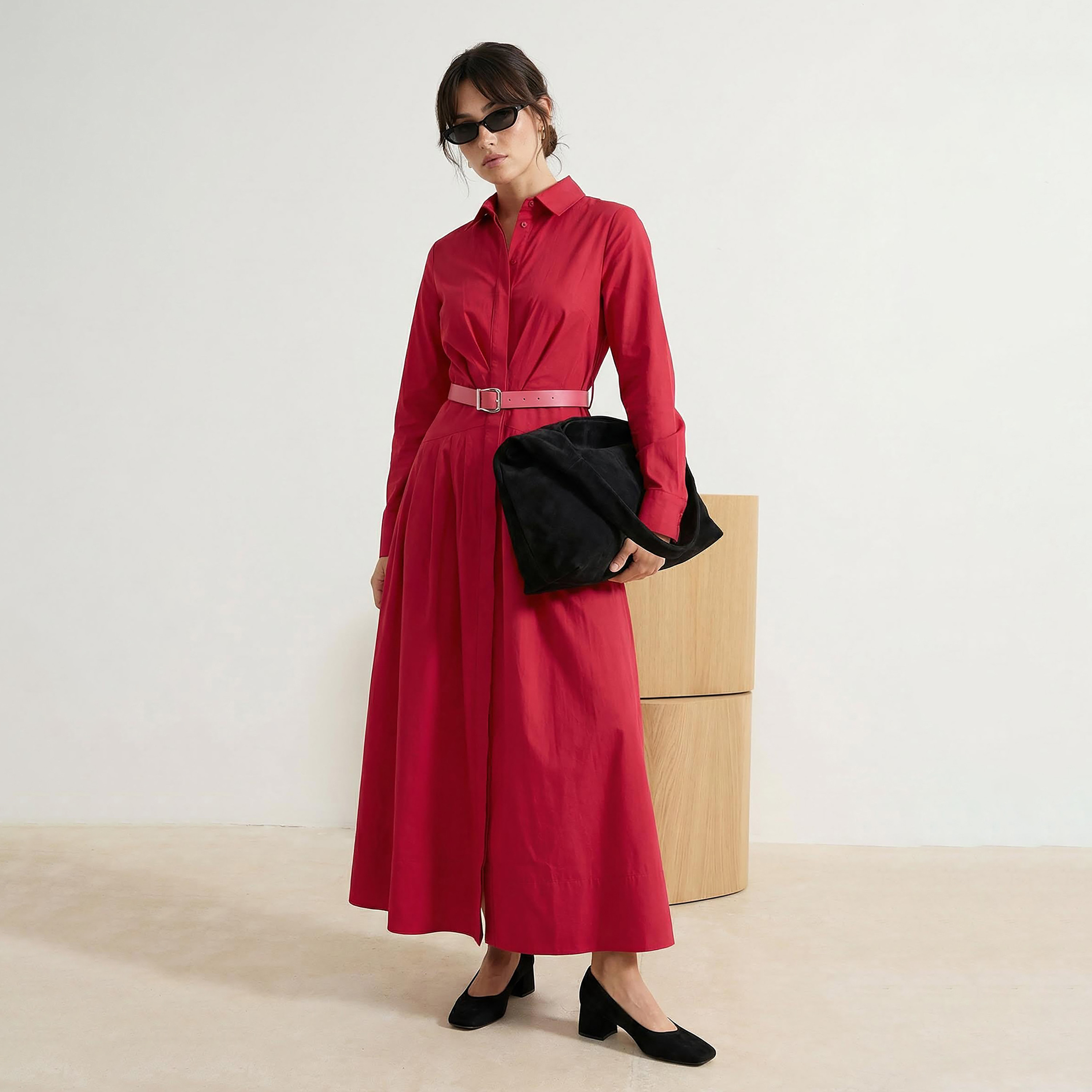Trendyol Modest Red Collared Women's Maxi Shirt Dress-women-clothing-dresses-image-1