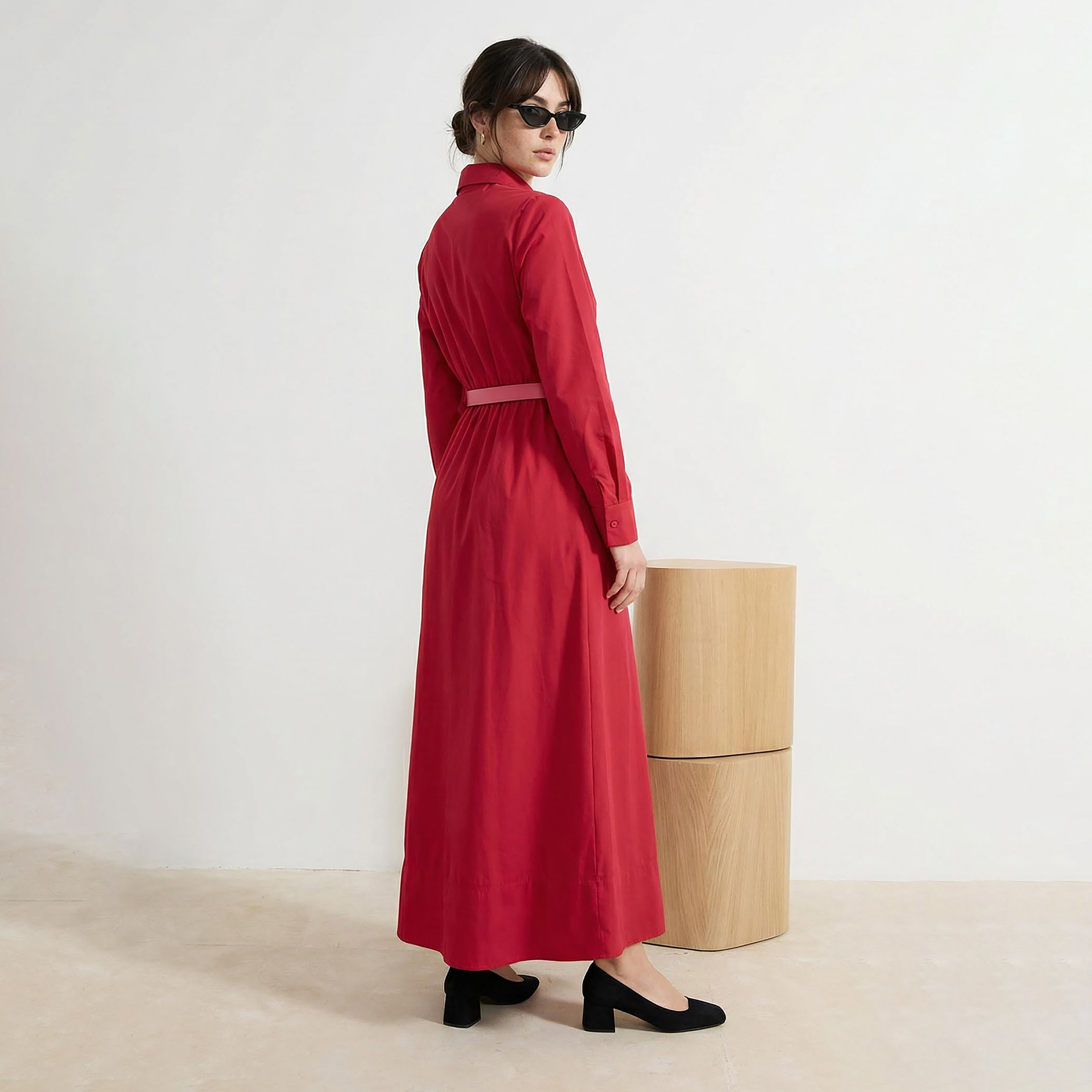 Trendyol Modest Red Collared Women's Maxi Shirt Dress-women-clothing-dresses-image-2