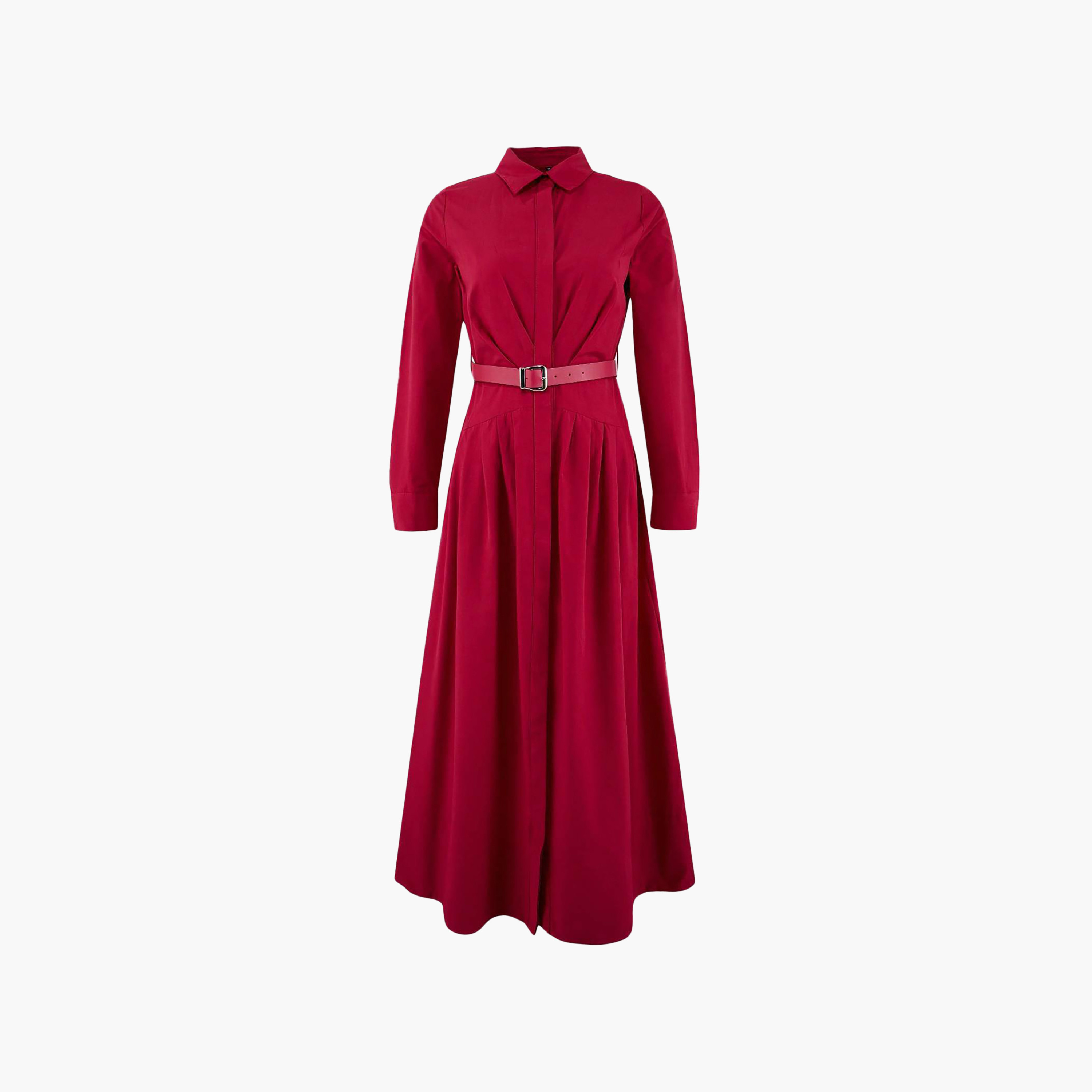 Trendyol Modest Red Collared Women's Maxi Shirt Dress-women-clothing-dresses-image-4
