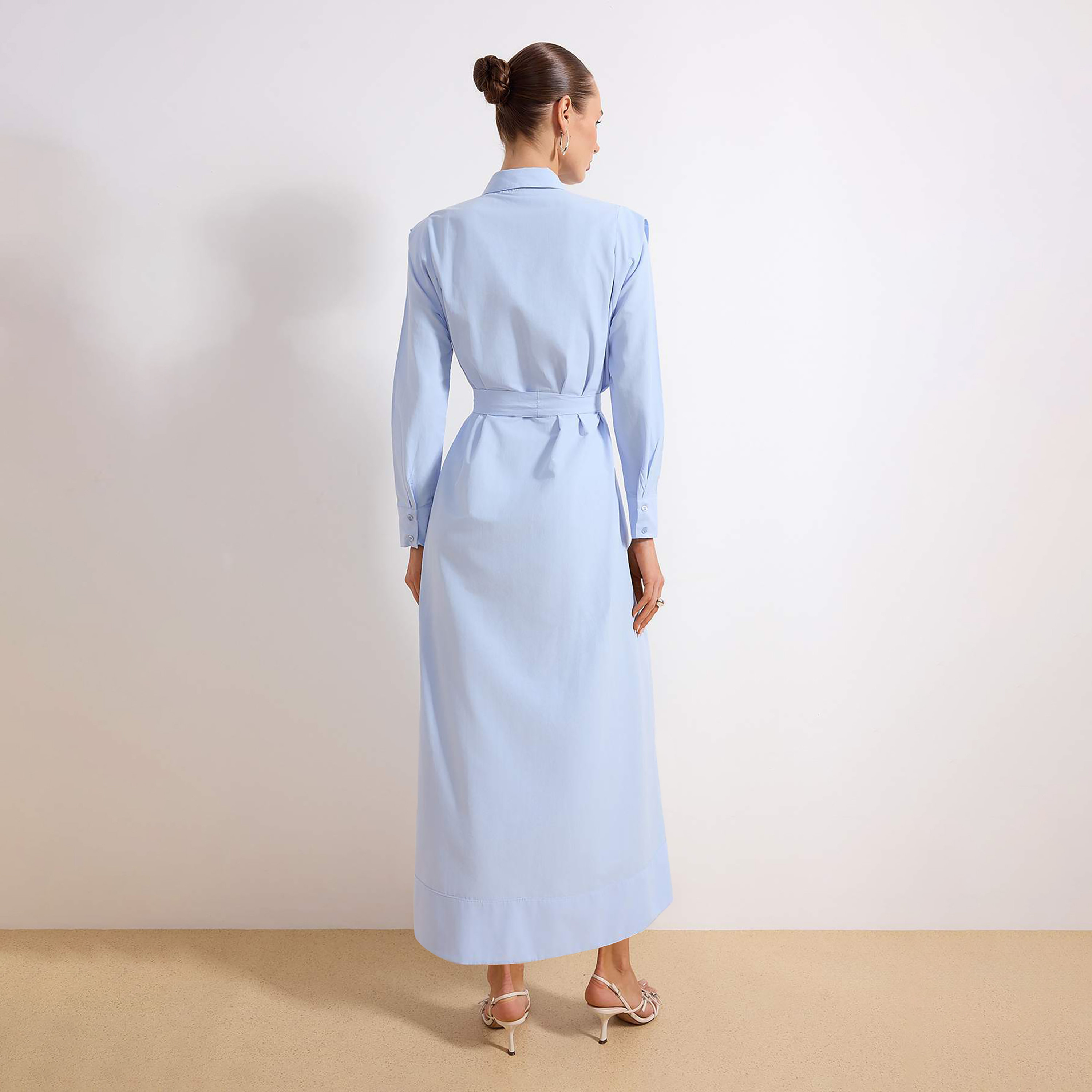 Trendyol Modest Blue Cotton Collared Women's Maxi Shirt Dress-women-clothing-dresses-image-3
