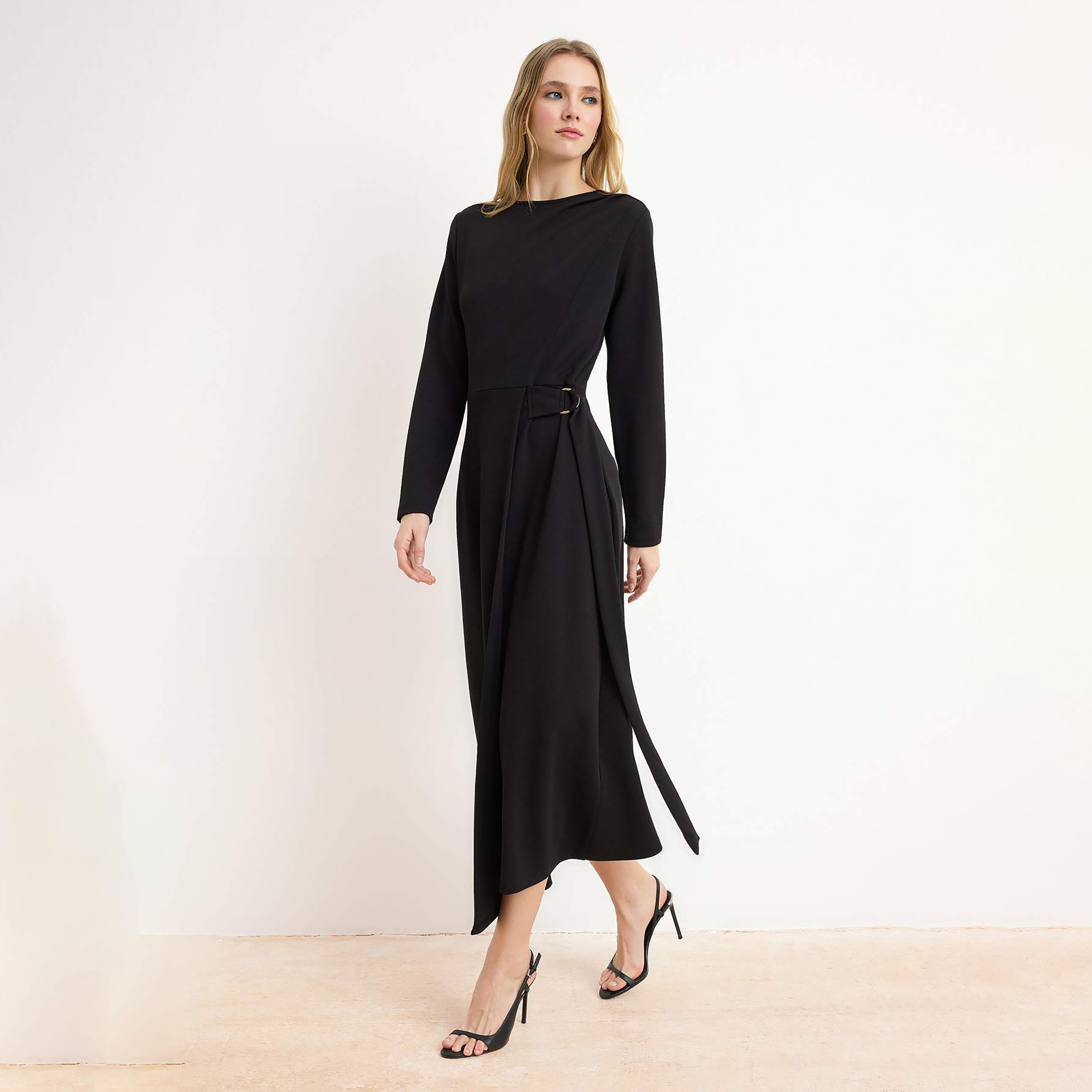 Trendyol Modest Crepe Fitted Sleeves Fit & Flared Women's Maxi Dress-women-clothing-dresses-image-1