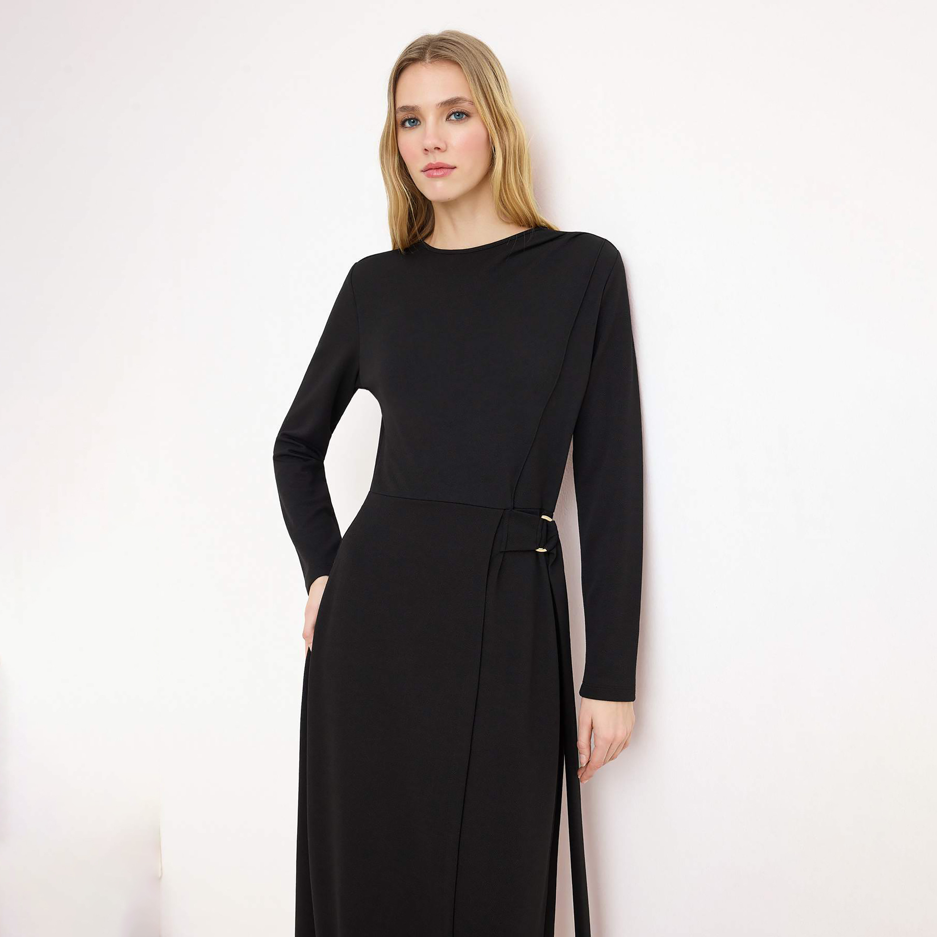 Trendyol Modest Crepe Fitted Sleeves Fit & Flared Women's Maxi Dress-women-clothing-dresses-image-2
