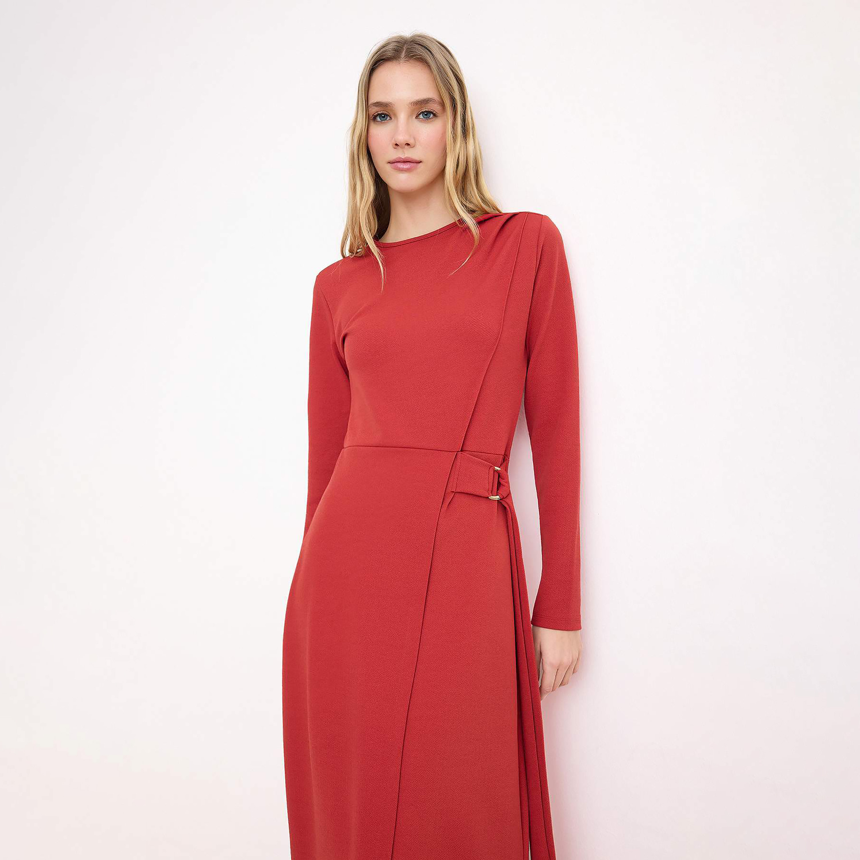 Trendyol Modest Crepe Fitted Sleeves Fit & Flared Women's Maxi Dress-women-clothing-dresses-image-2
