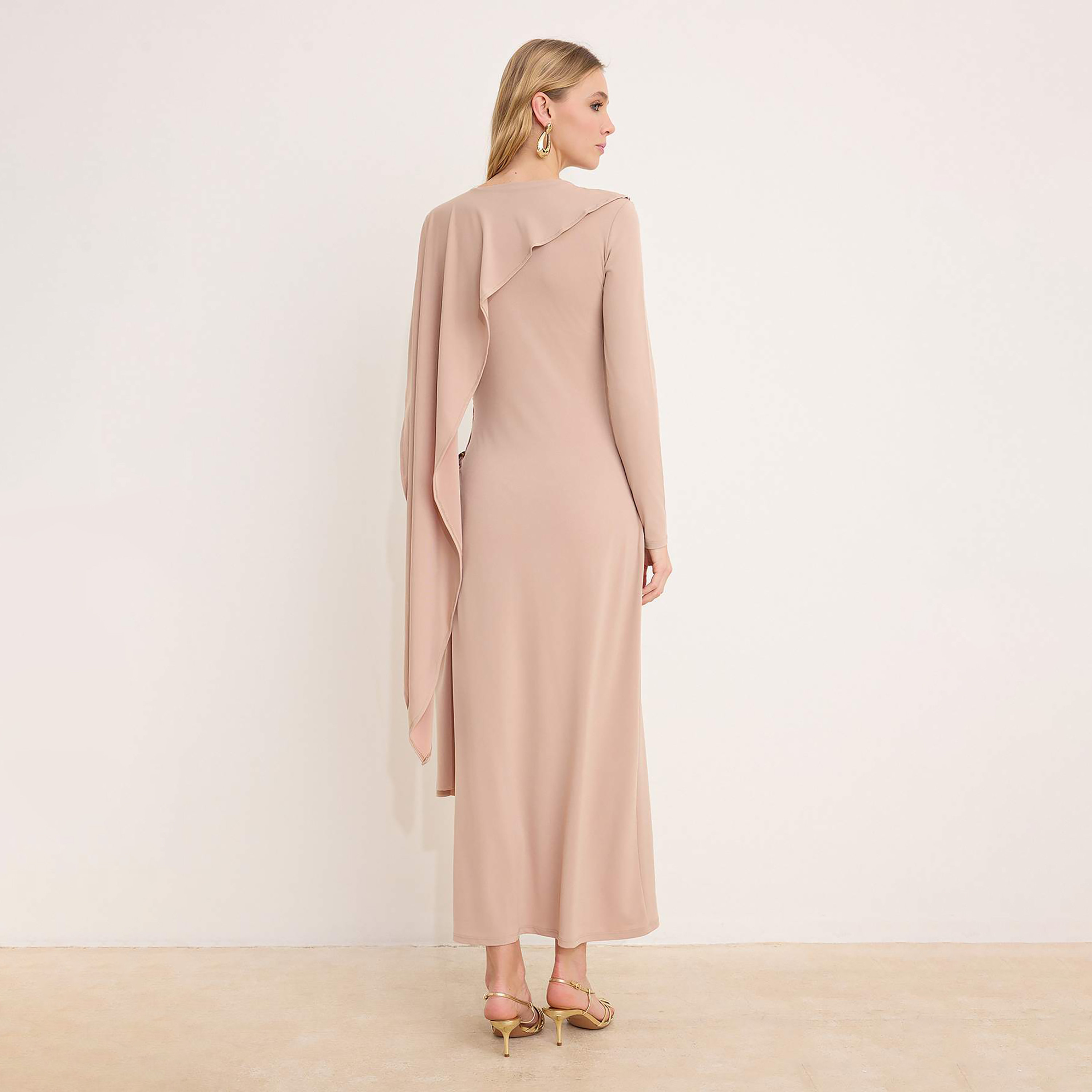 Trendyol Modest Beige Fitted Sleeves Column Evening Women's Maxi Dress-women-clothing-dresses-image-3