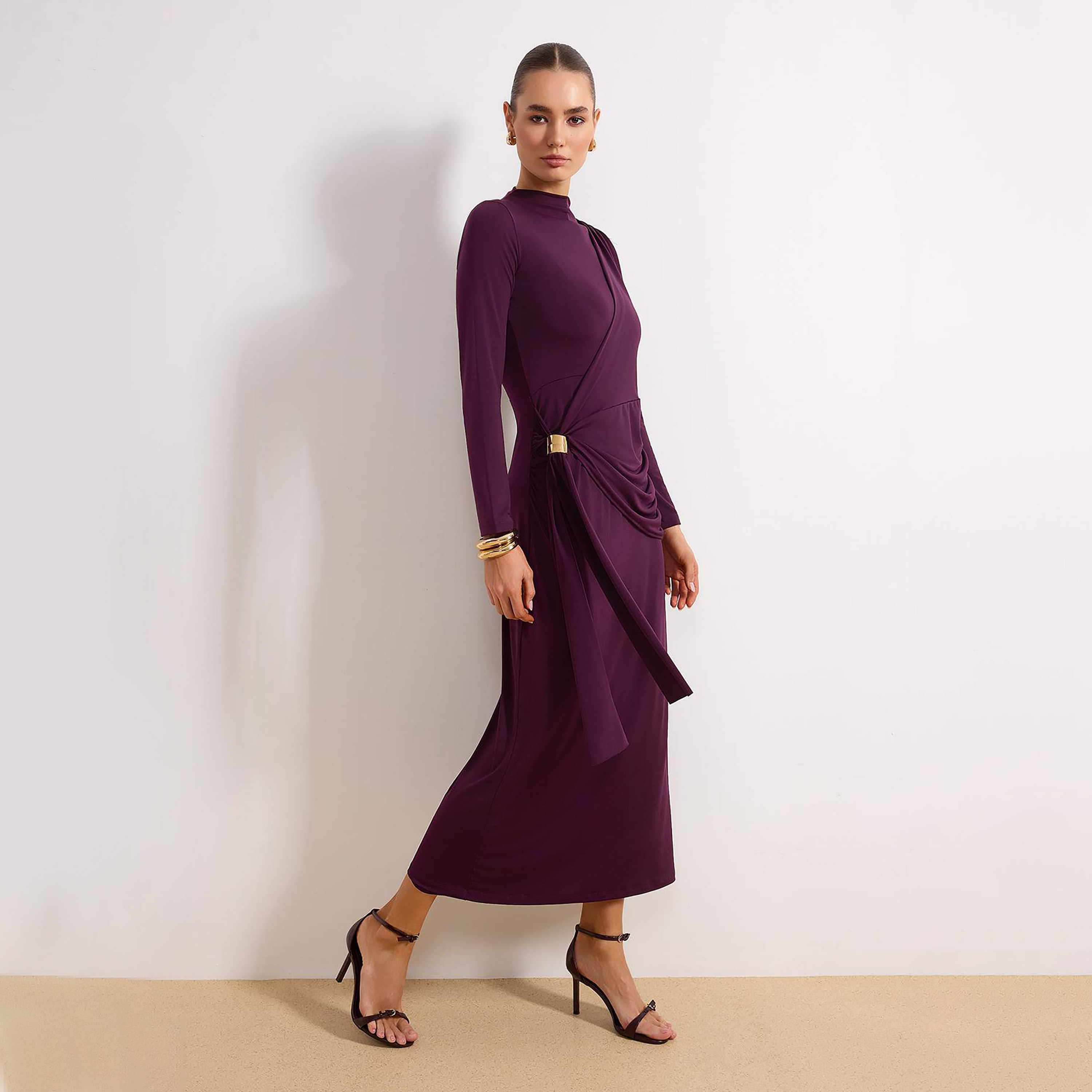 Trendyol Modest Purple Mock Neck Fitted Sleeves Column Evening Women's Maxi Dress-women-clothing-dresses-image-1