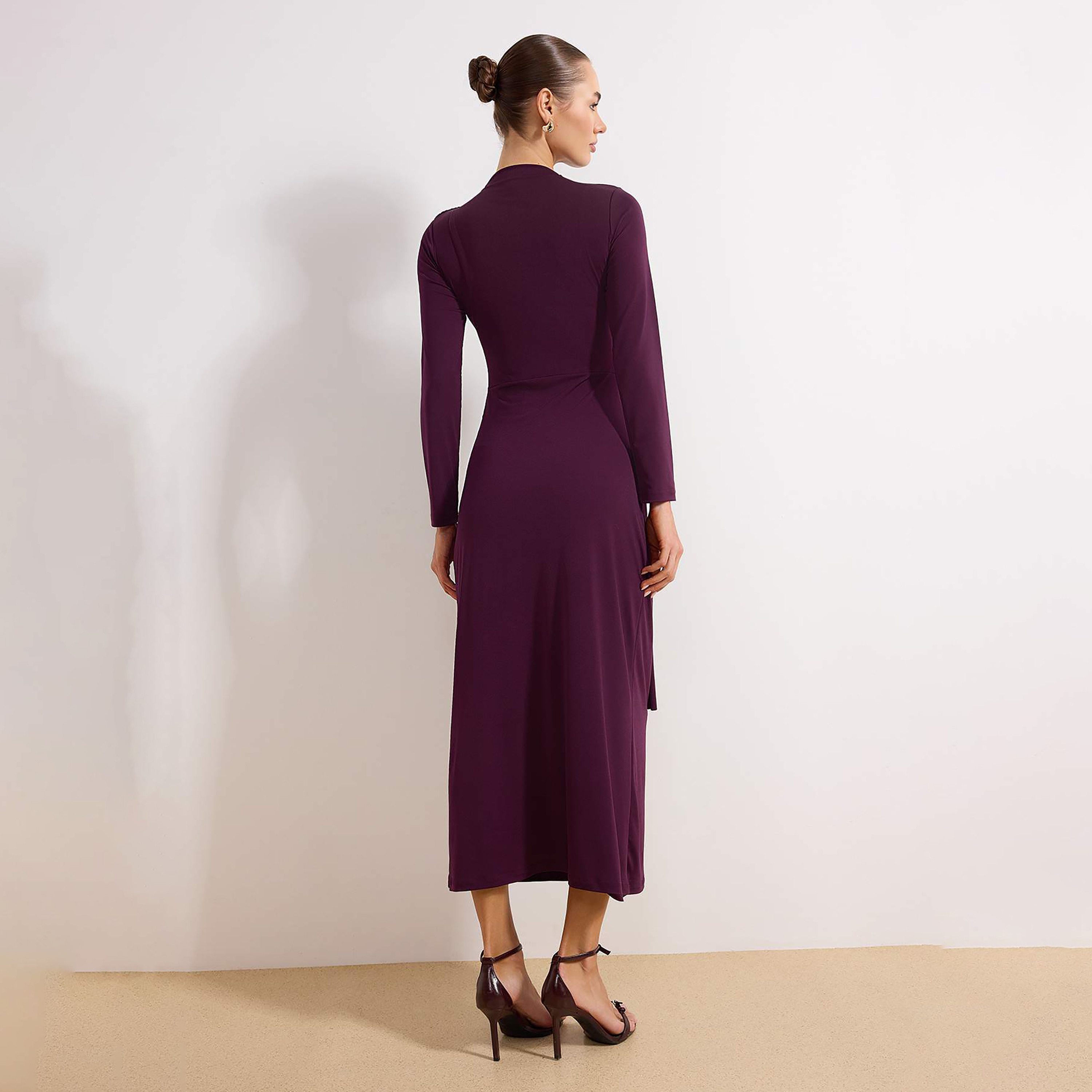 Trendyol Modest Purple Mock Neck Fitted Sleeves Column Evening Women's Maxi Dress-women-clothing-dresses-image-3