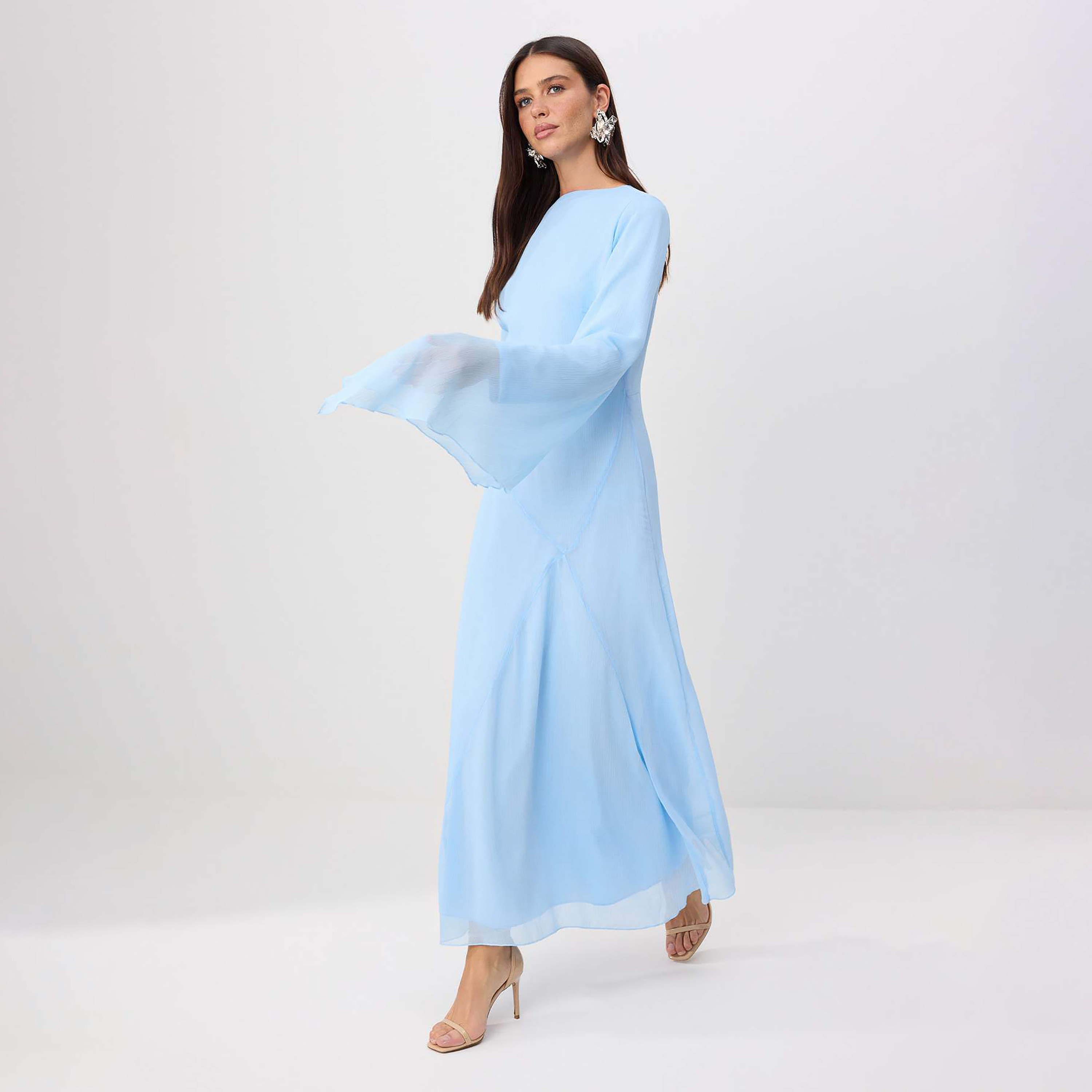 Trendyol Modest Silk Chiffon Flared Sleeves Fit & Flared Women's Maxi Dress-women-clothing-dresses-image-1