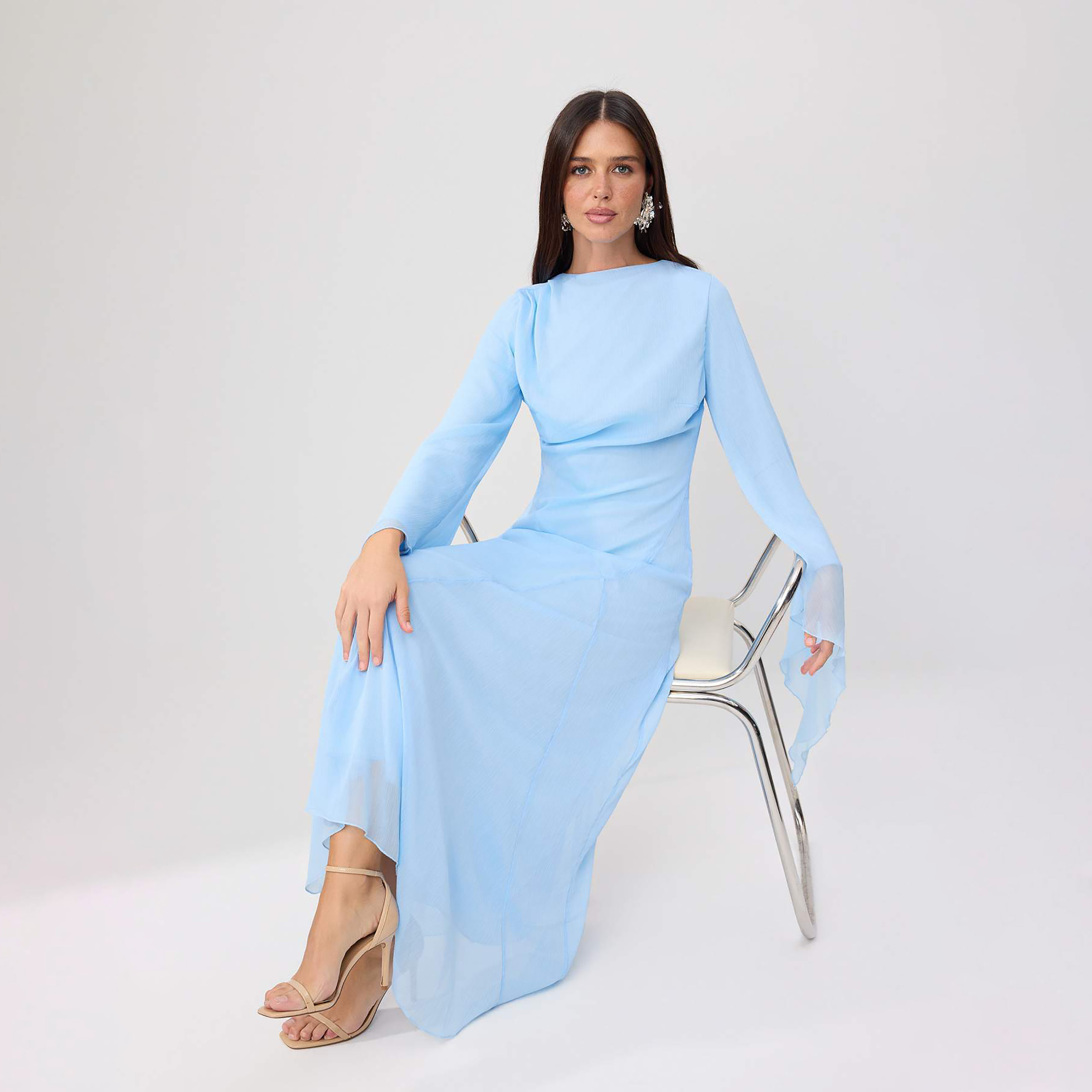 Trendyol Modest Silk Chiffon Flared Sleeves Fit & Flared Women's Maxi Dress-women-clothing-dresses-image-2