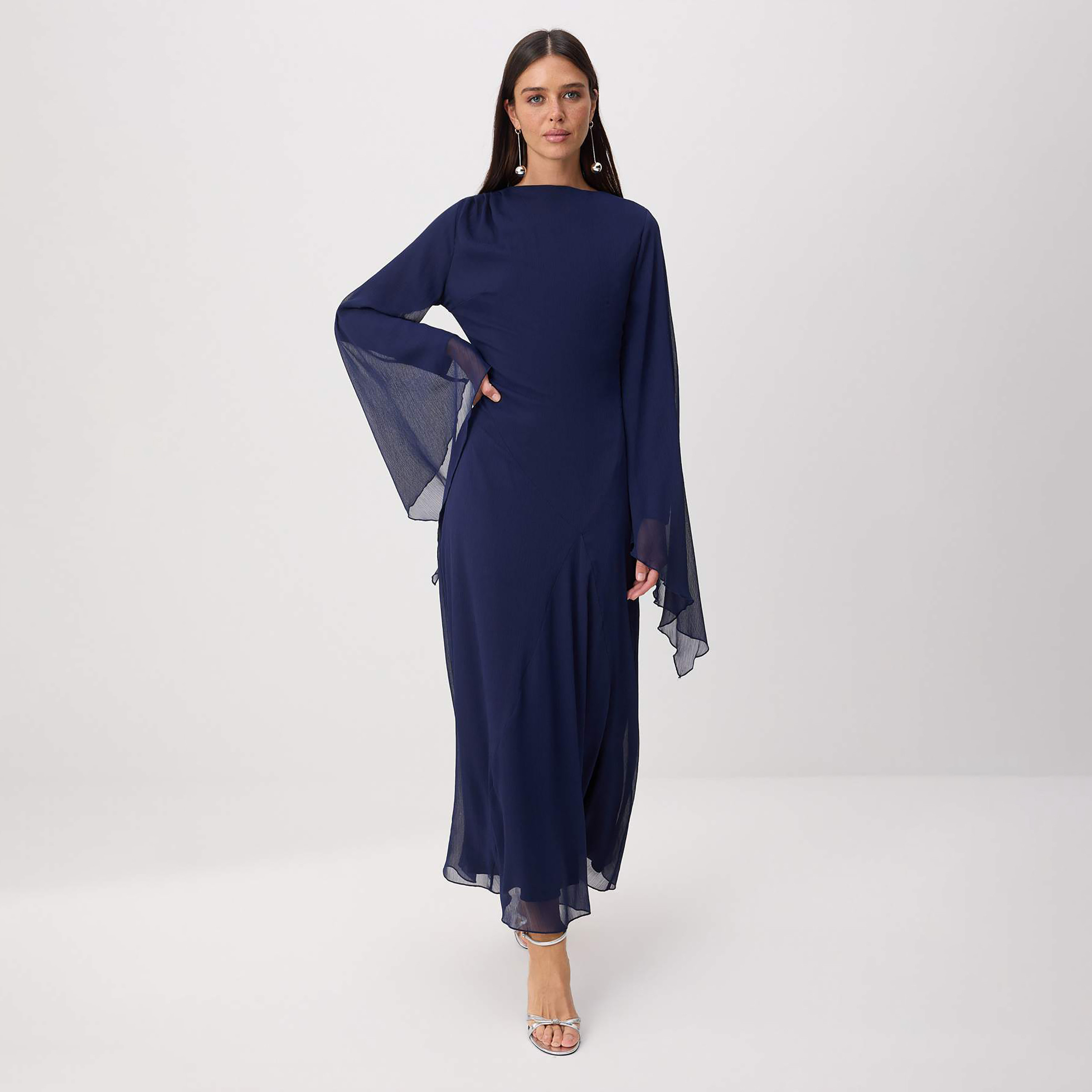 Trendyol Modest Silk Chiffon Flared Sleeves Fit & Flared Women's Maxi Dress-women-clothing-dresses-image-1
