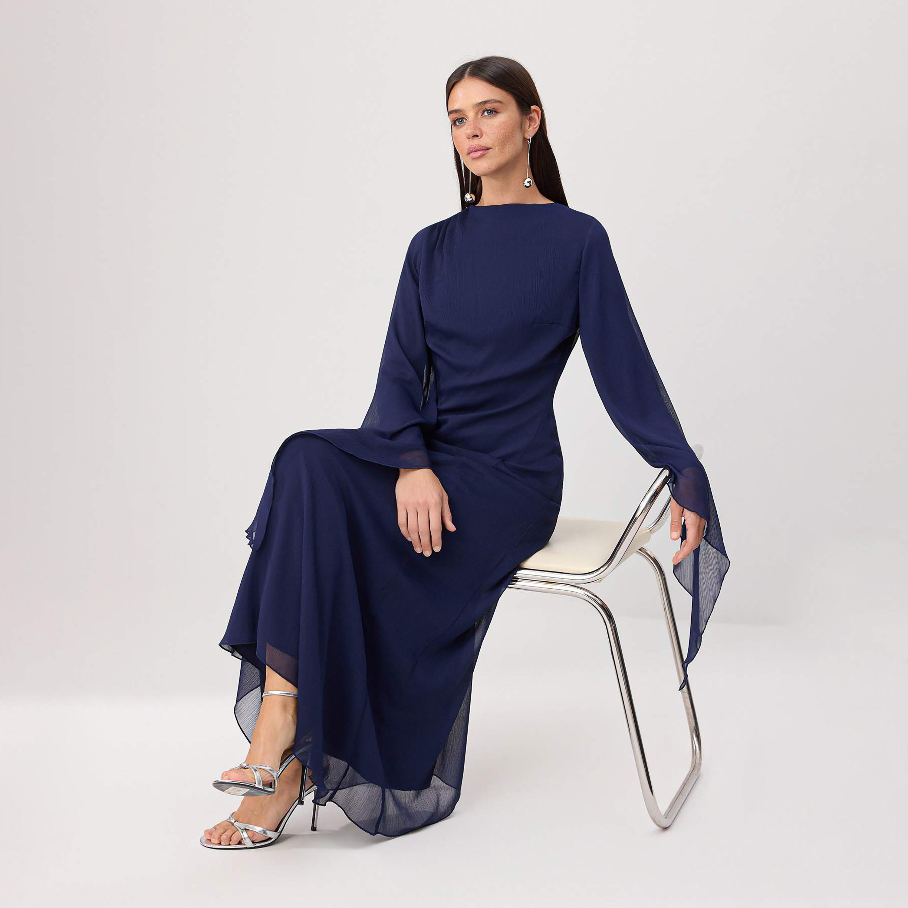 Trendyol Modest Silk Chiffon Flared Sleeves Fit & Flared Women's Maxi Dress-women-clothing-dresses-image-2