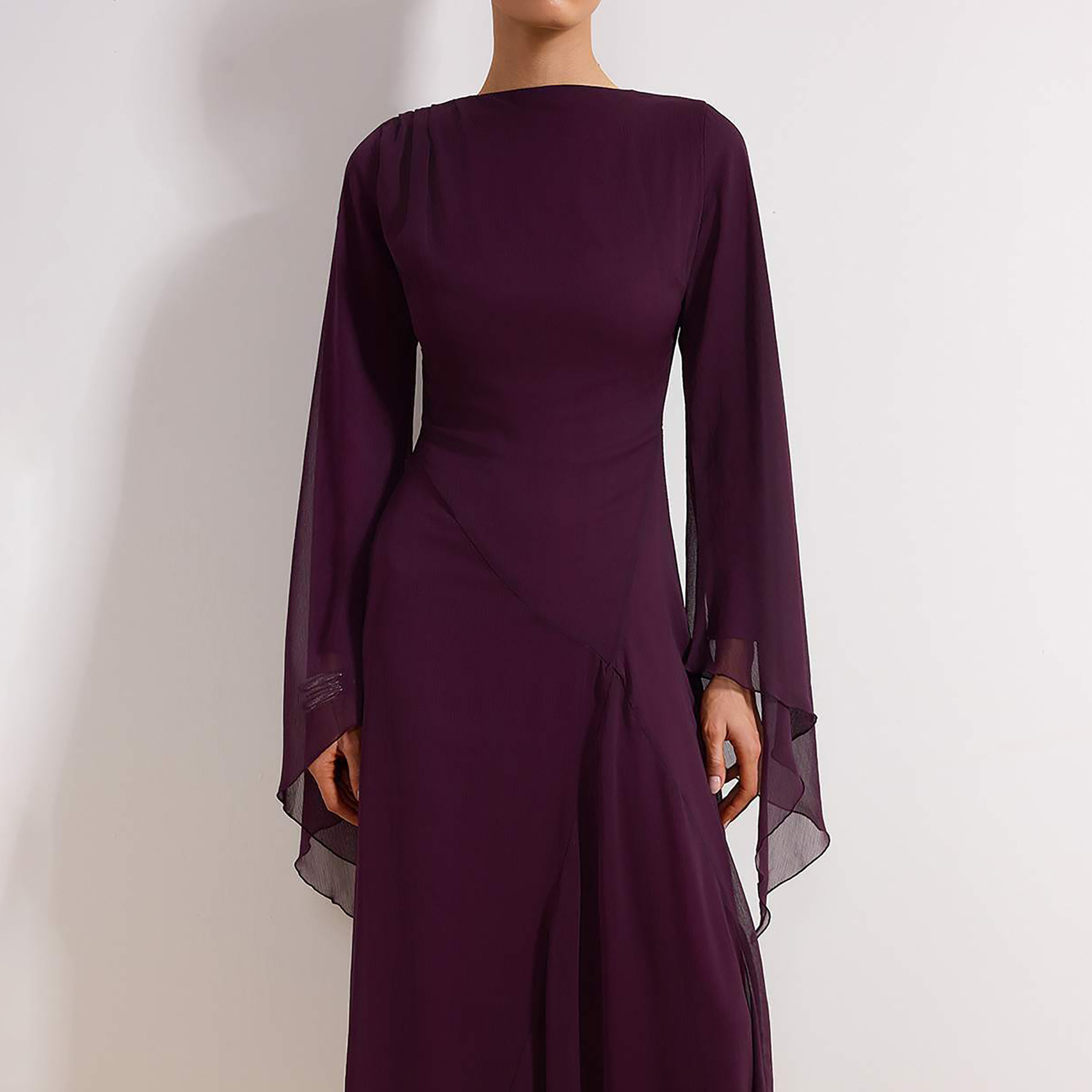 Trendyol Modest Silk Chiffon Flared Sleeves Fit & Flared Women's Maxi Dress-women-clothing-dresses-image-4