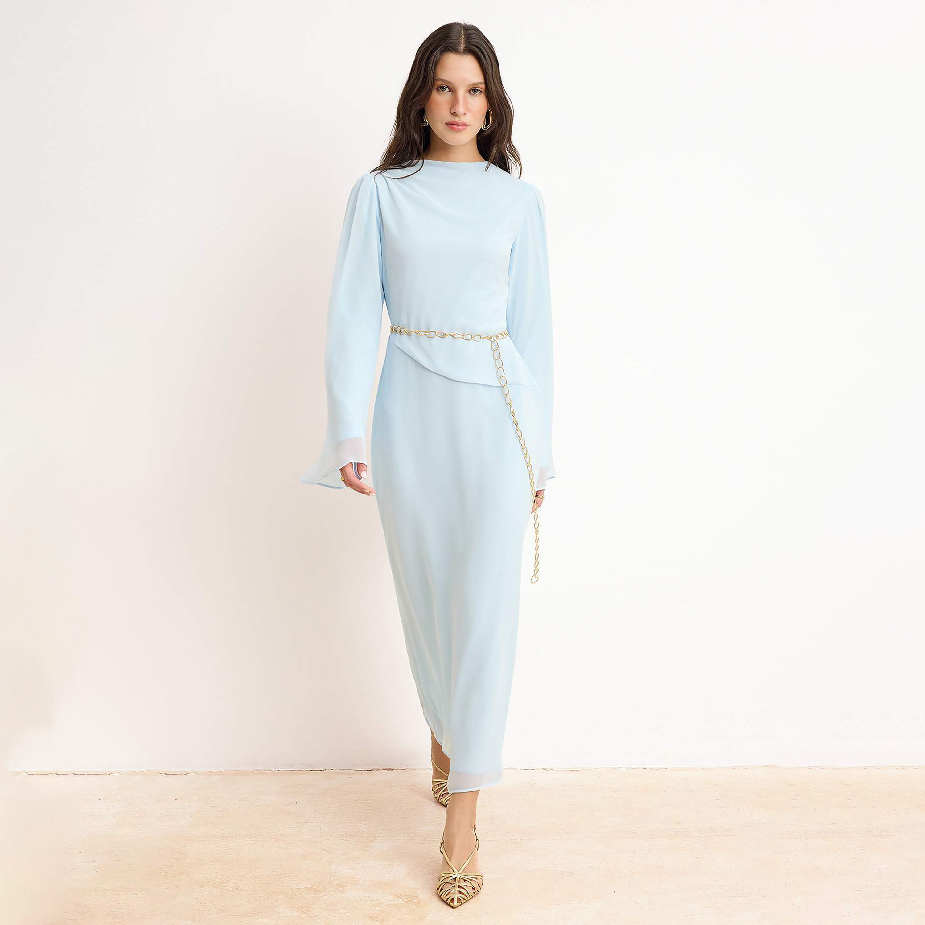 Trendyol Modest Silk Chiffon Sheath Women's Maxi Dress-women-clothing-dresses-image-1