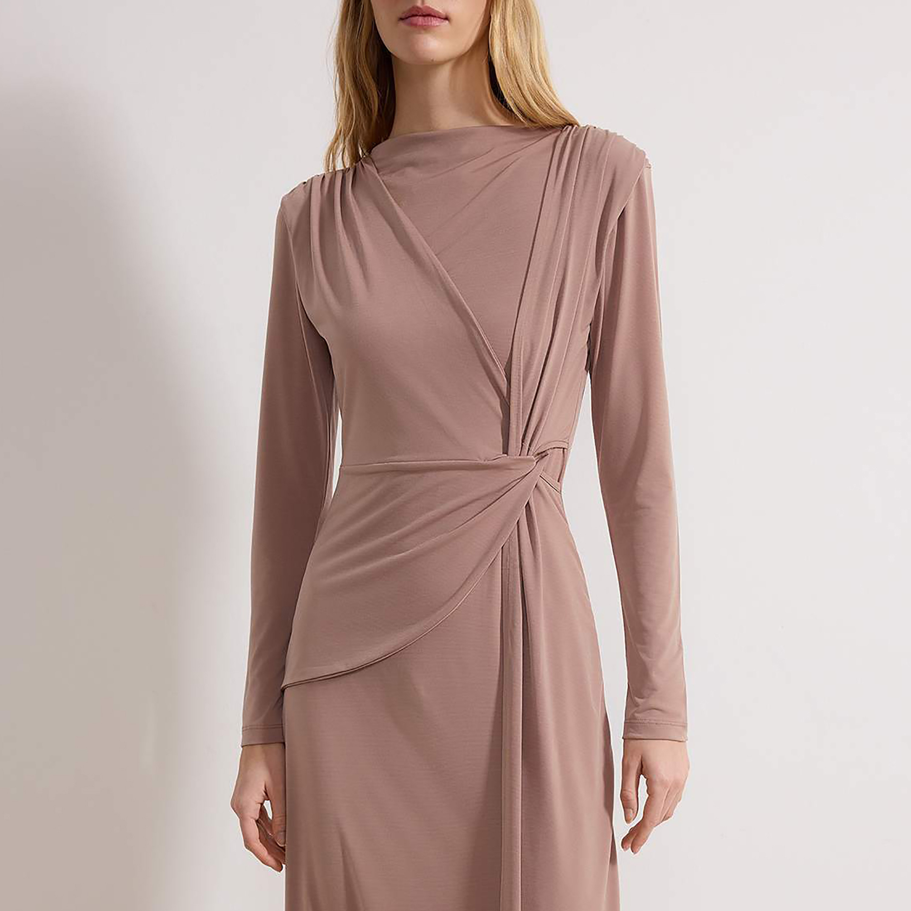 Trendyol Modest Brown Fitted Sleeves Sheath Evening Women's Maxi Dress-women-clothing-dresses-image-4