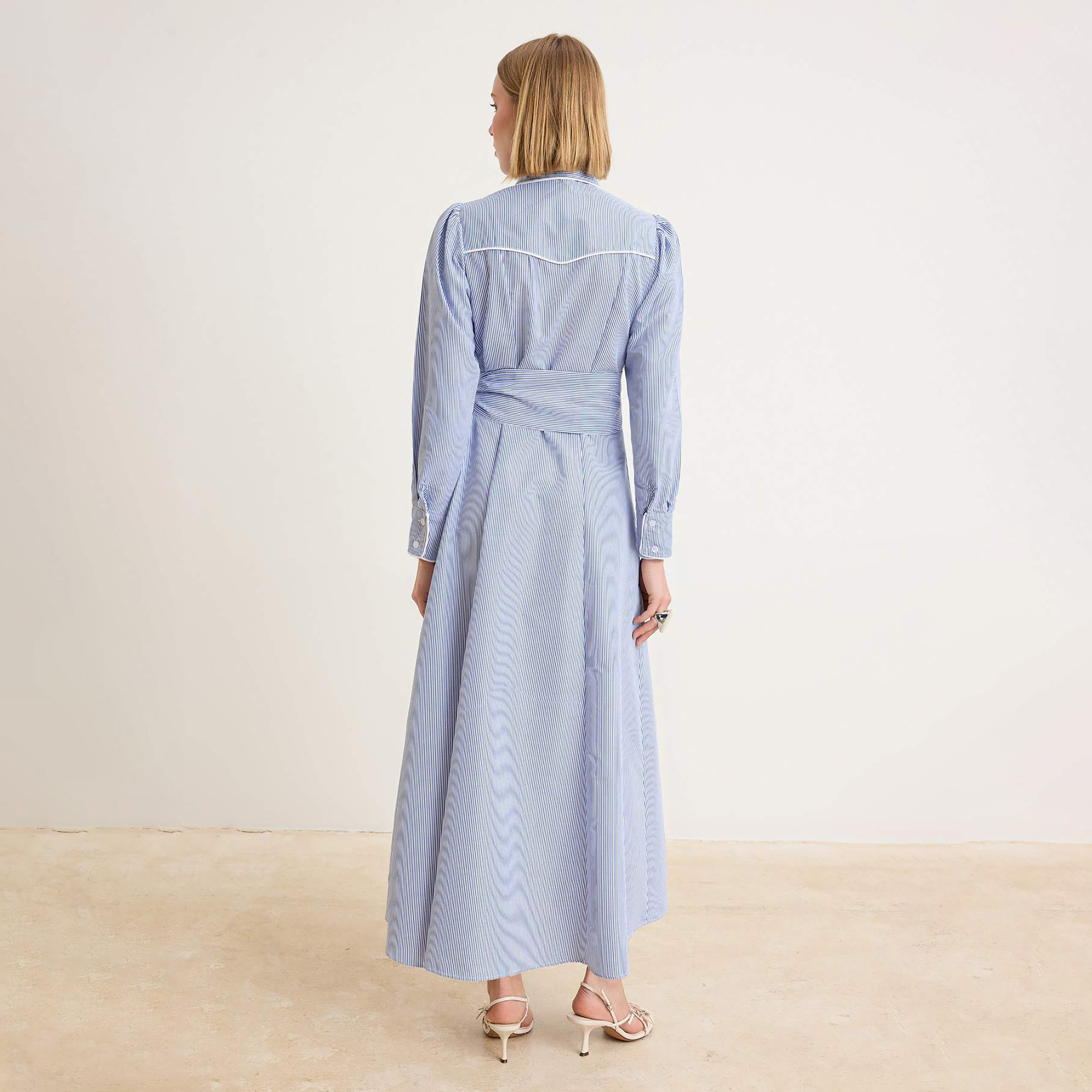 Trendyol Modest Blue Striped Terrycotton Collared Women's Maxi Shirt Dress-women-clothing-dresses-image-3