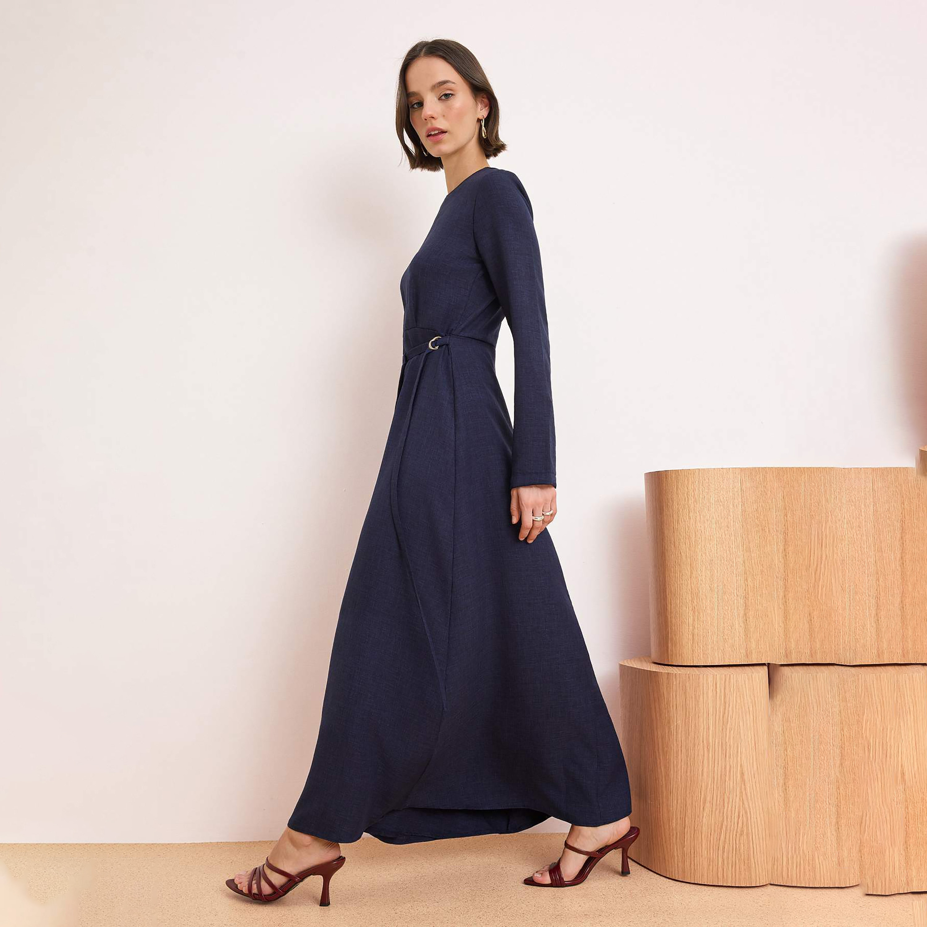 Trendyol Modest Blue Fit & Flared Women's Maxi Dress-women-clothing-dresses-image-2