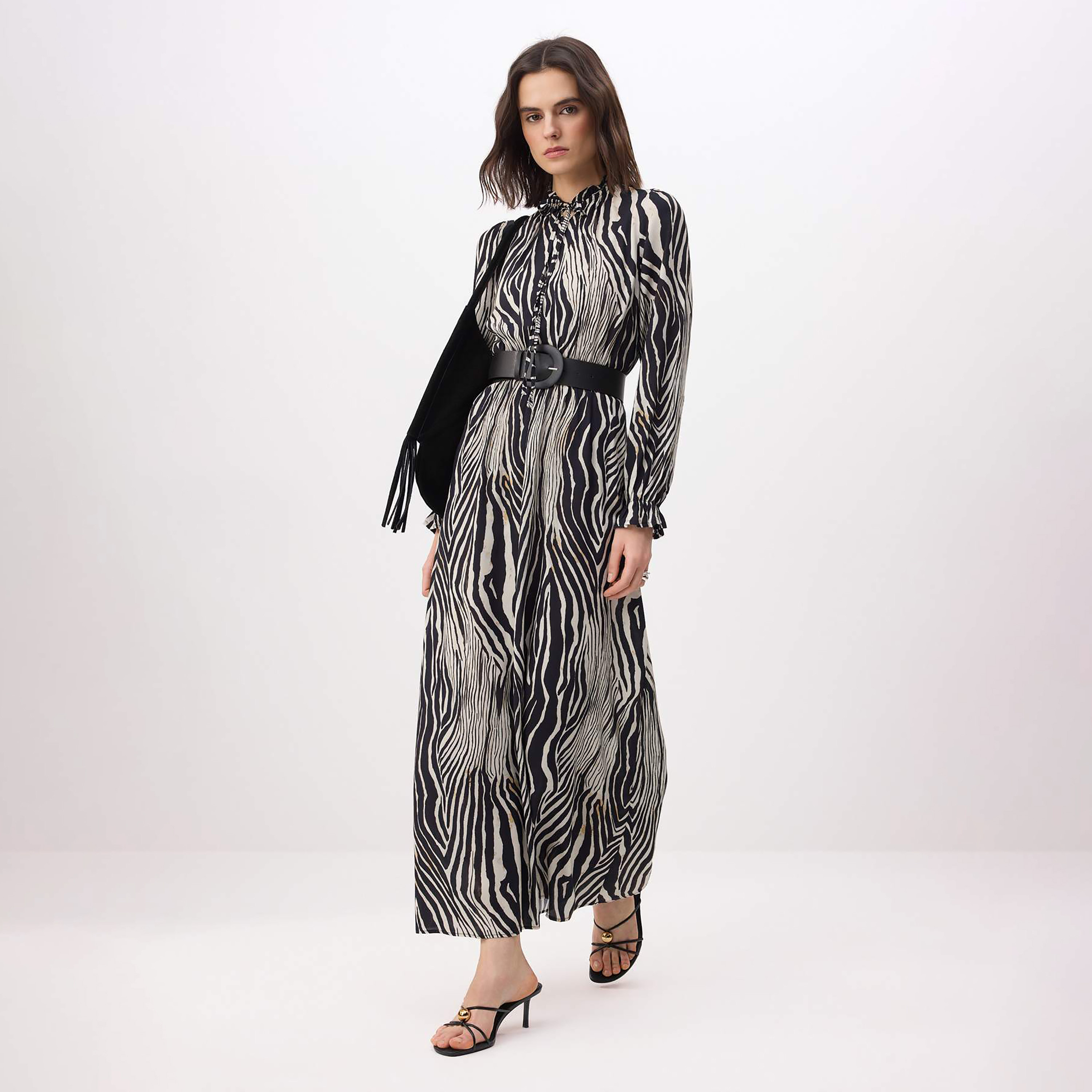 Trendyol Modest Black Zebra Print Tie-Up Neck Women's Maxi Dress-women-clothing-dresses-image-1