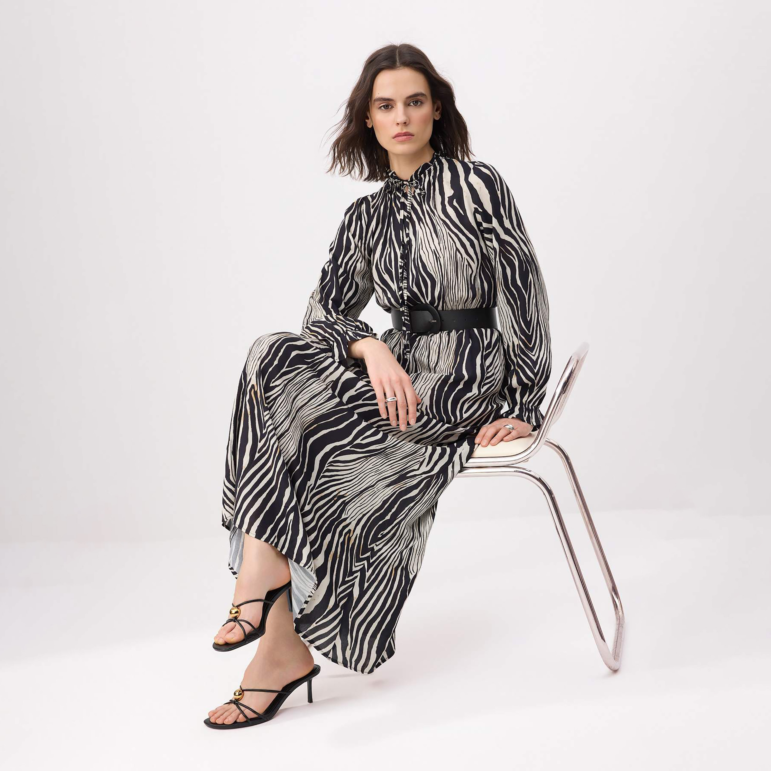 Trendyol Modest Black Zebra Print Tie-Up Neck Women's Maxi Dress-women-clothing-dresses-image-2