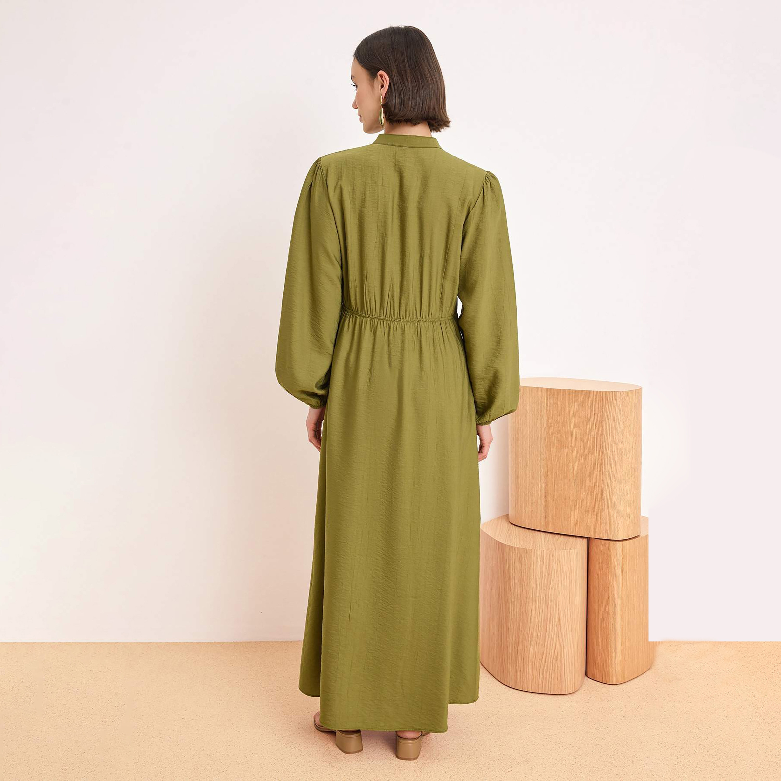 Trendyol Modest Green Mandarin Collar Women's Maxi Dress-women-clothing-dresses-image-3