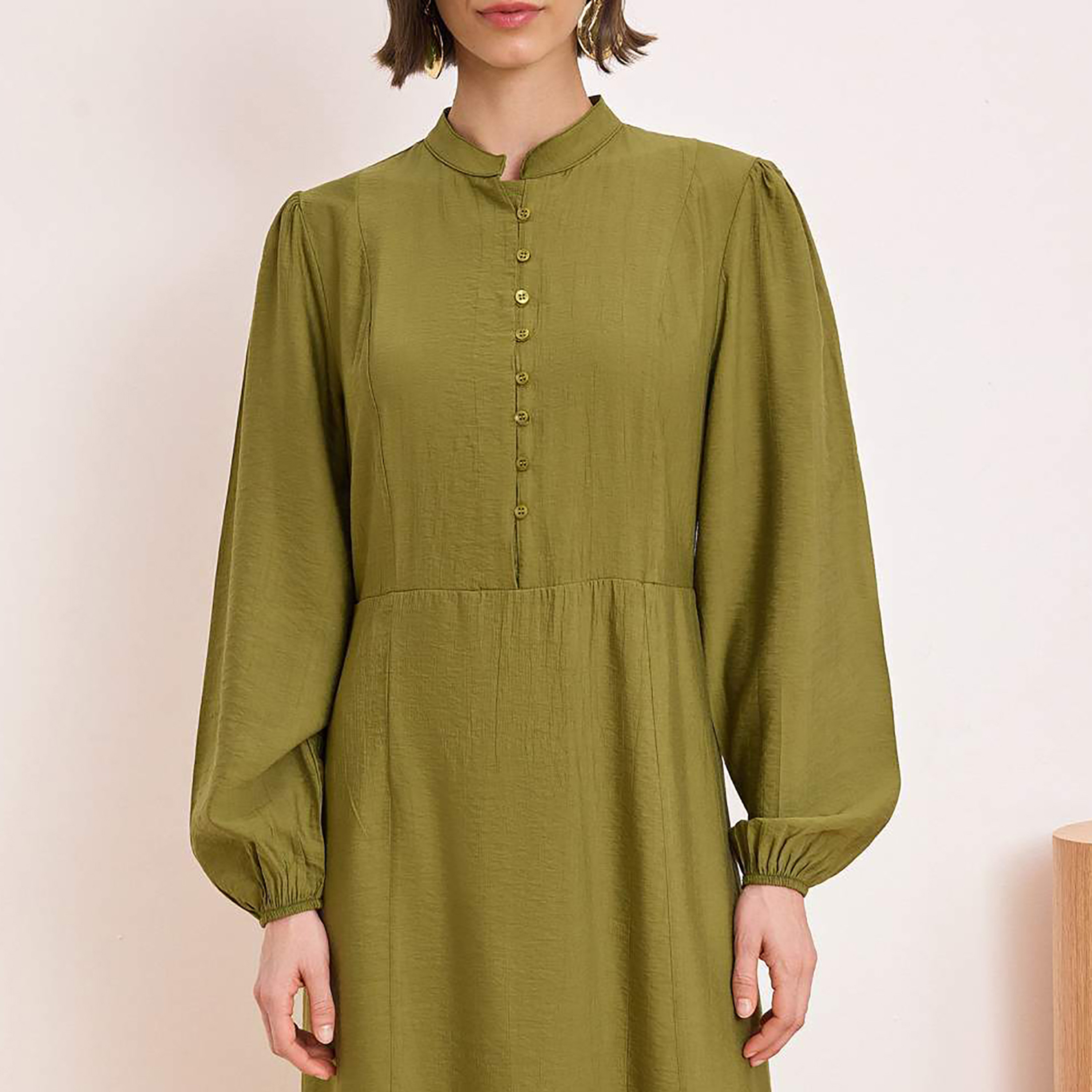 Trendyol Modest Green Mandarin Collar Women's Maxi Dress-women-clothing-dresses-image-4