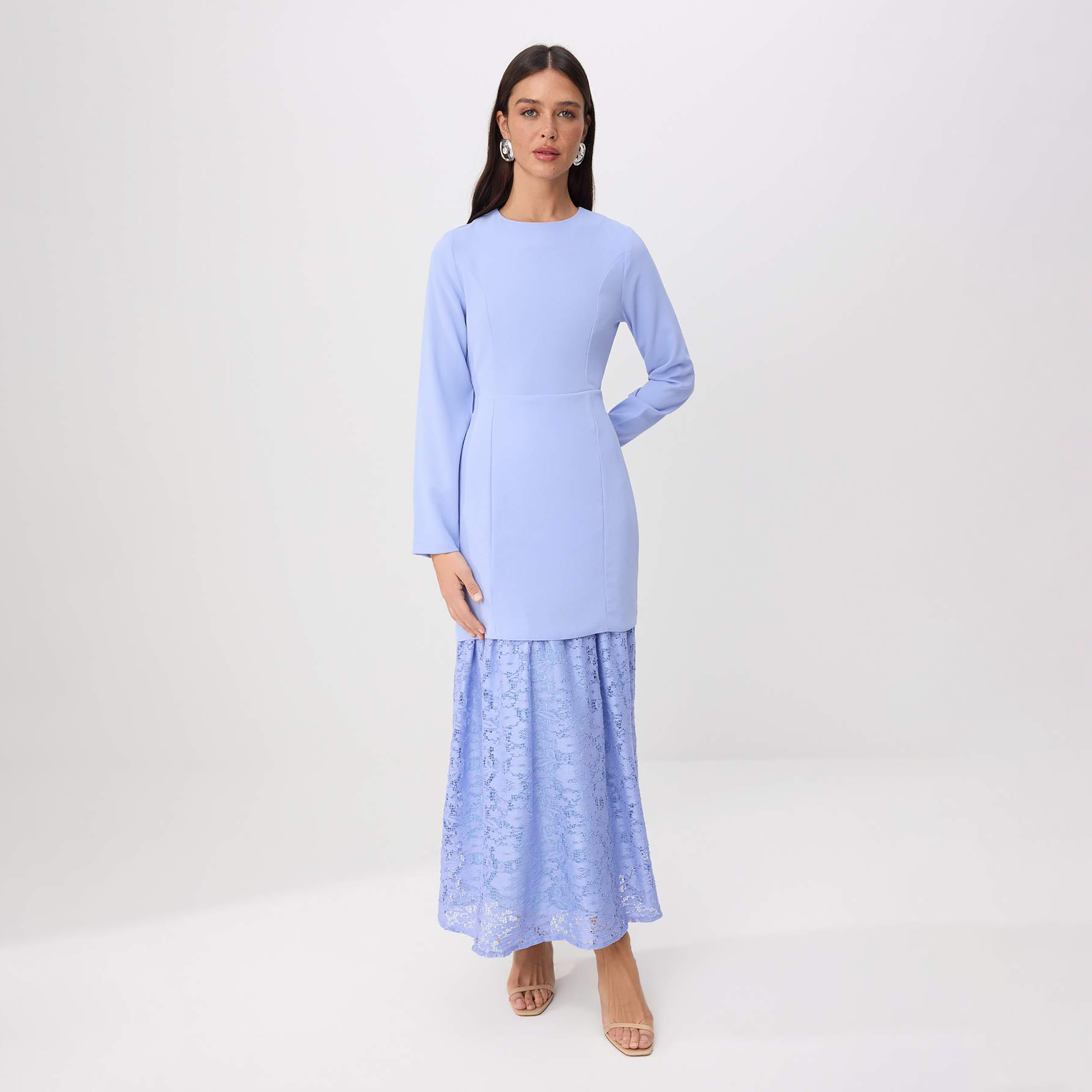 Trendyol Modest Blue Lace Panelled Drop-Waist Women's Maxi Dress-women-clothing-dresses-image-1