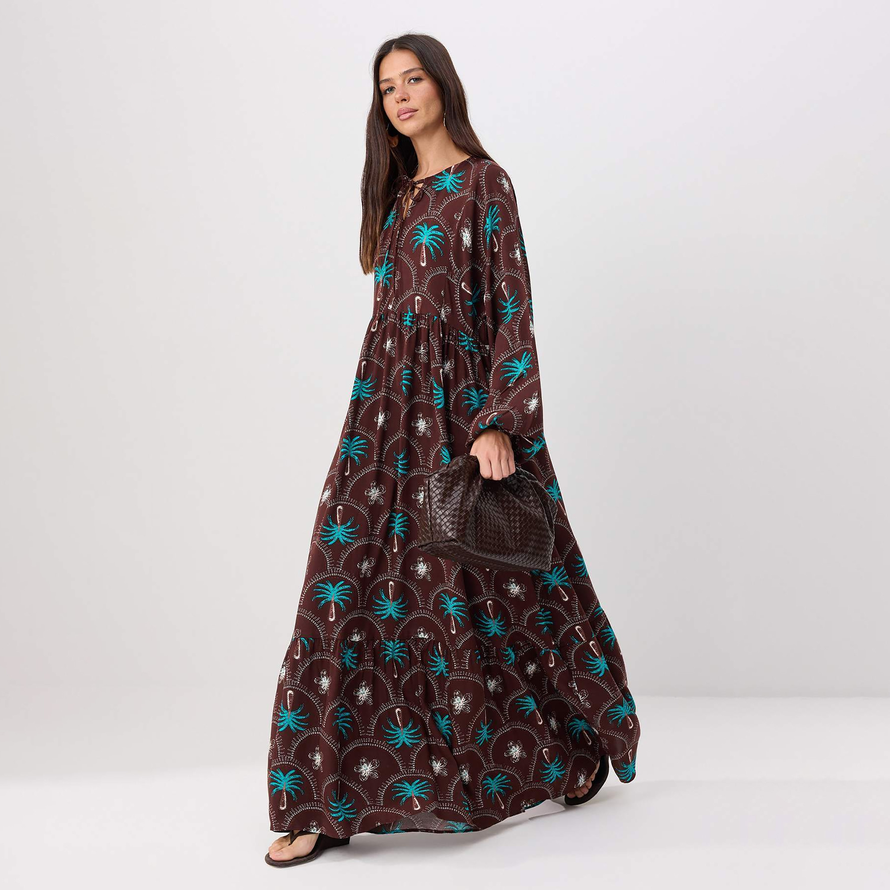 Modest Pink Tropical Floral Print Tiered Women's Maxi Dress-women-clothing-dresses-image-1
