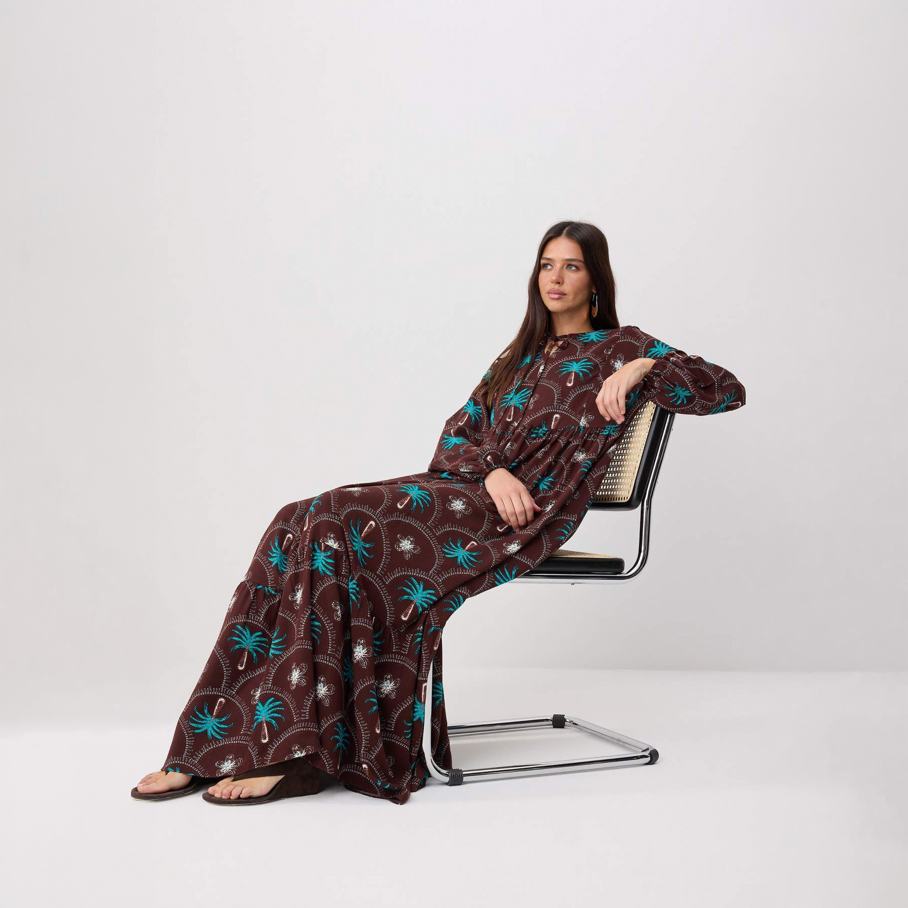 Modest Pink Tropical Floral Print Tiered Women's Maxi Dress-women-clothing-dresses-image-2