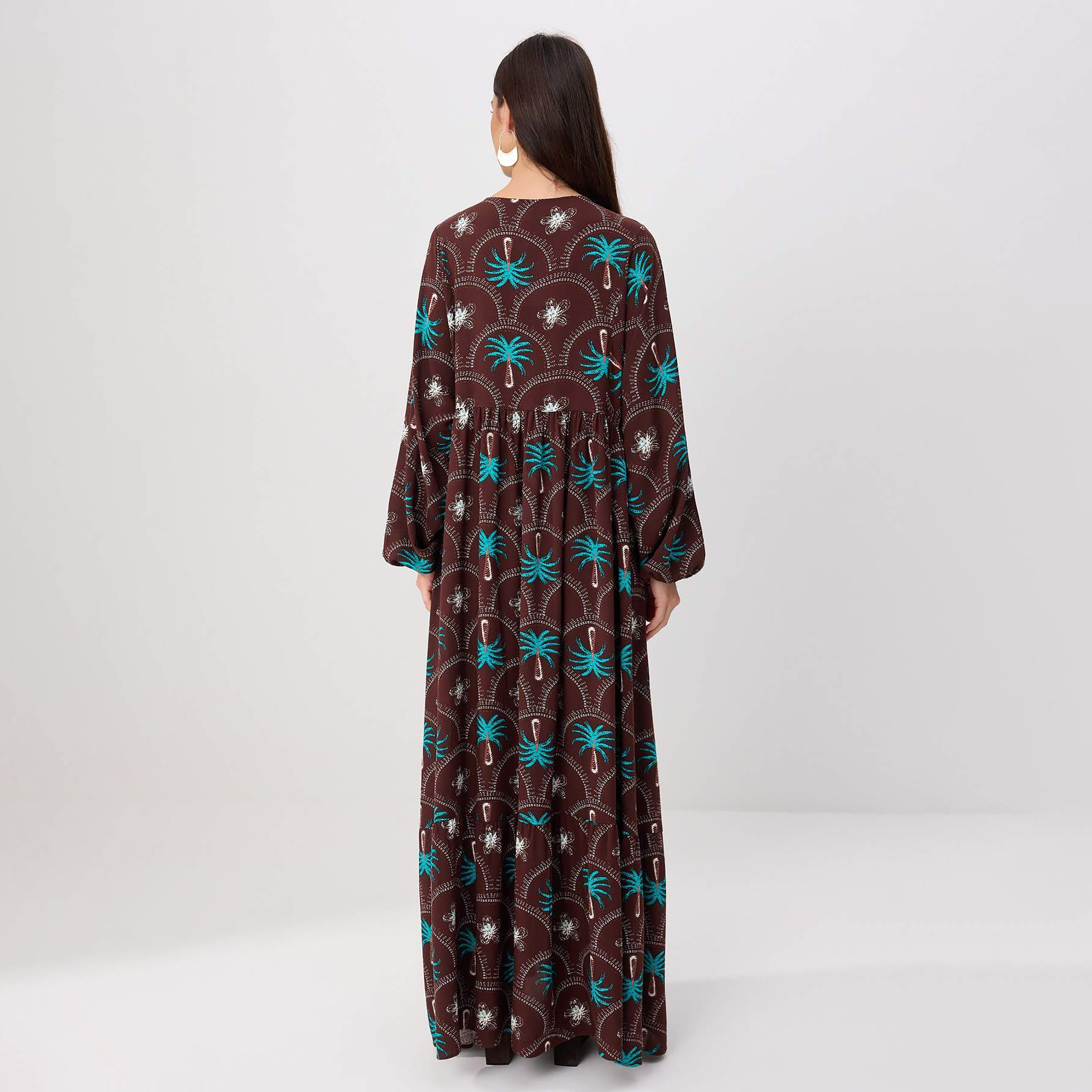Modest Pink Tropical Floral Print Tiered Women's Maxi Dress-women-clothing-dresses-image-3