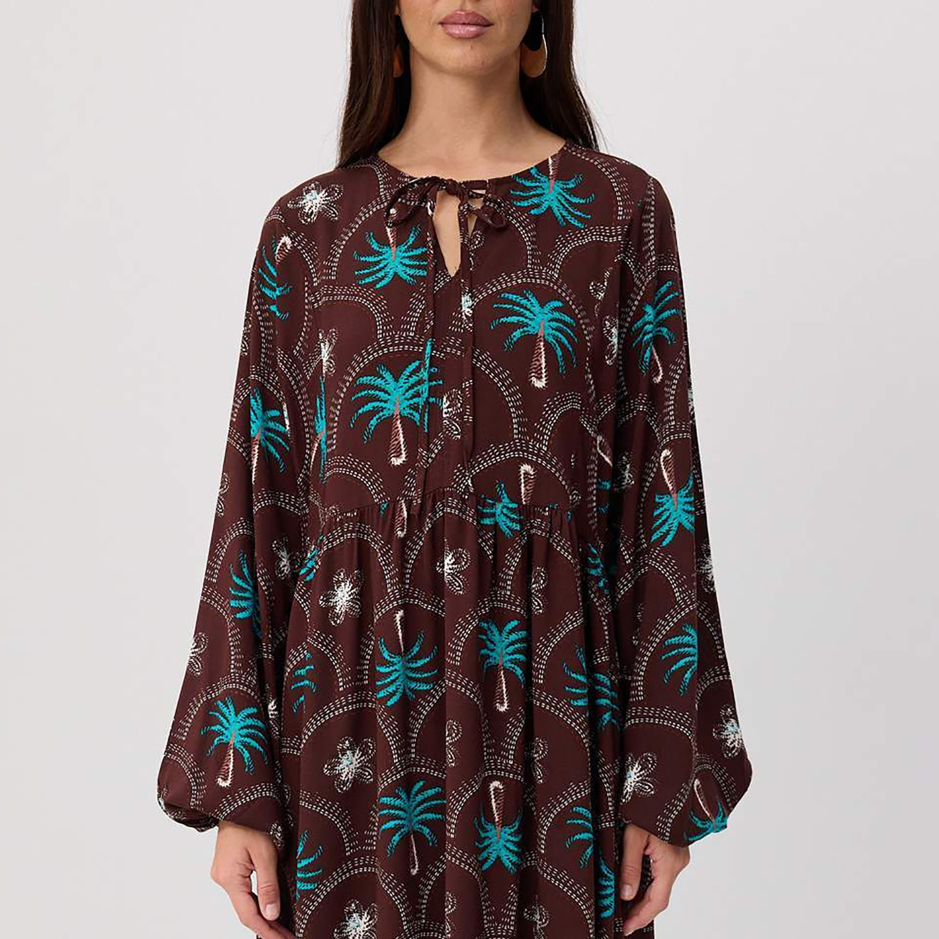 Modest Pink Tropical Floral Print Tiered Women's Maxi Dress-women-clothing-dresses-image-4