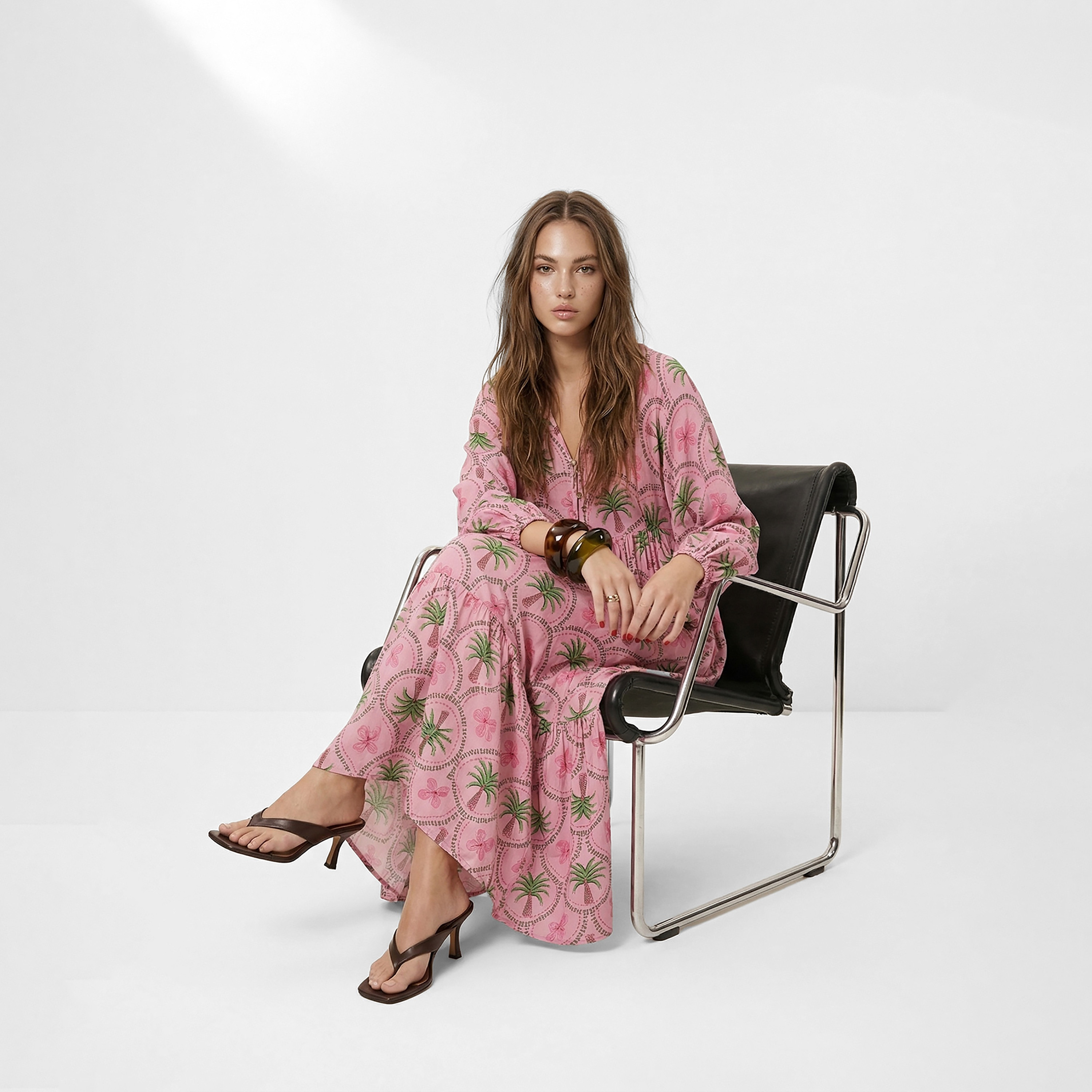 Trendyol Modest Pink Tropical Floral Print Tiered Women's Maxi Dress-women-clothing-dresses-image-2