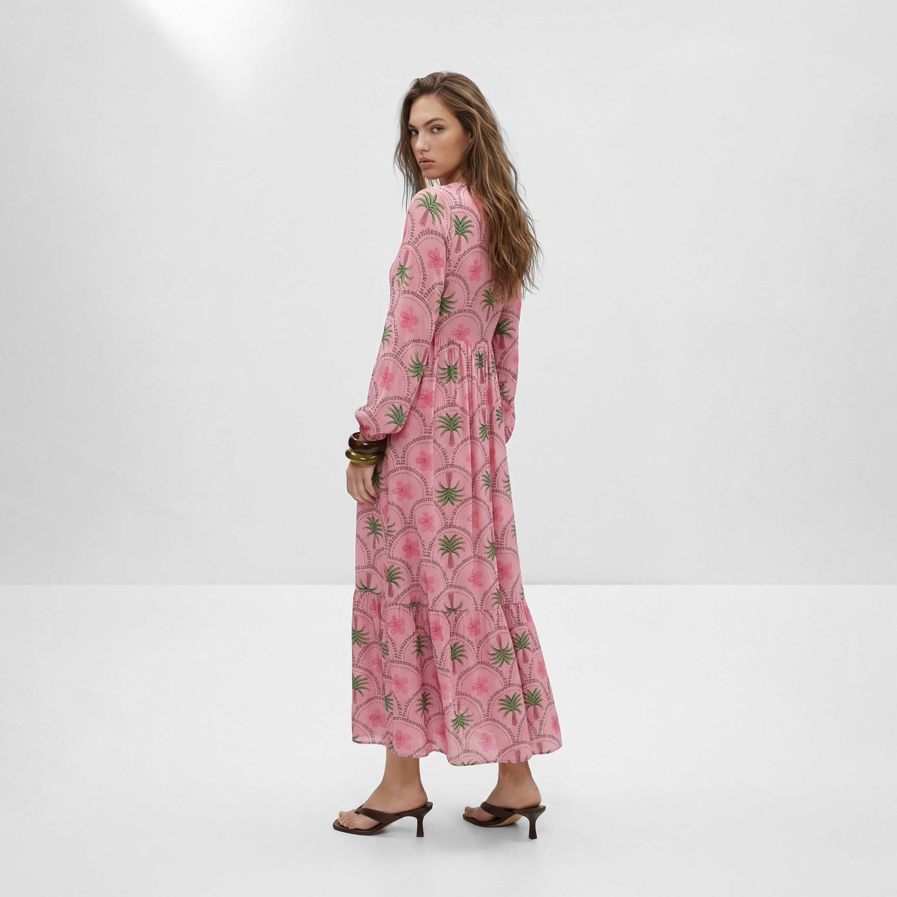 Trendyol Modest Pink Tropical Floral Print Tiered Women's Maxi Dress-women-clothing-dresses-image-4