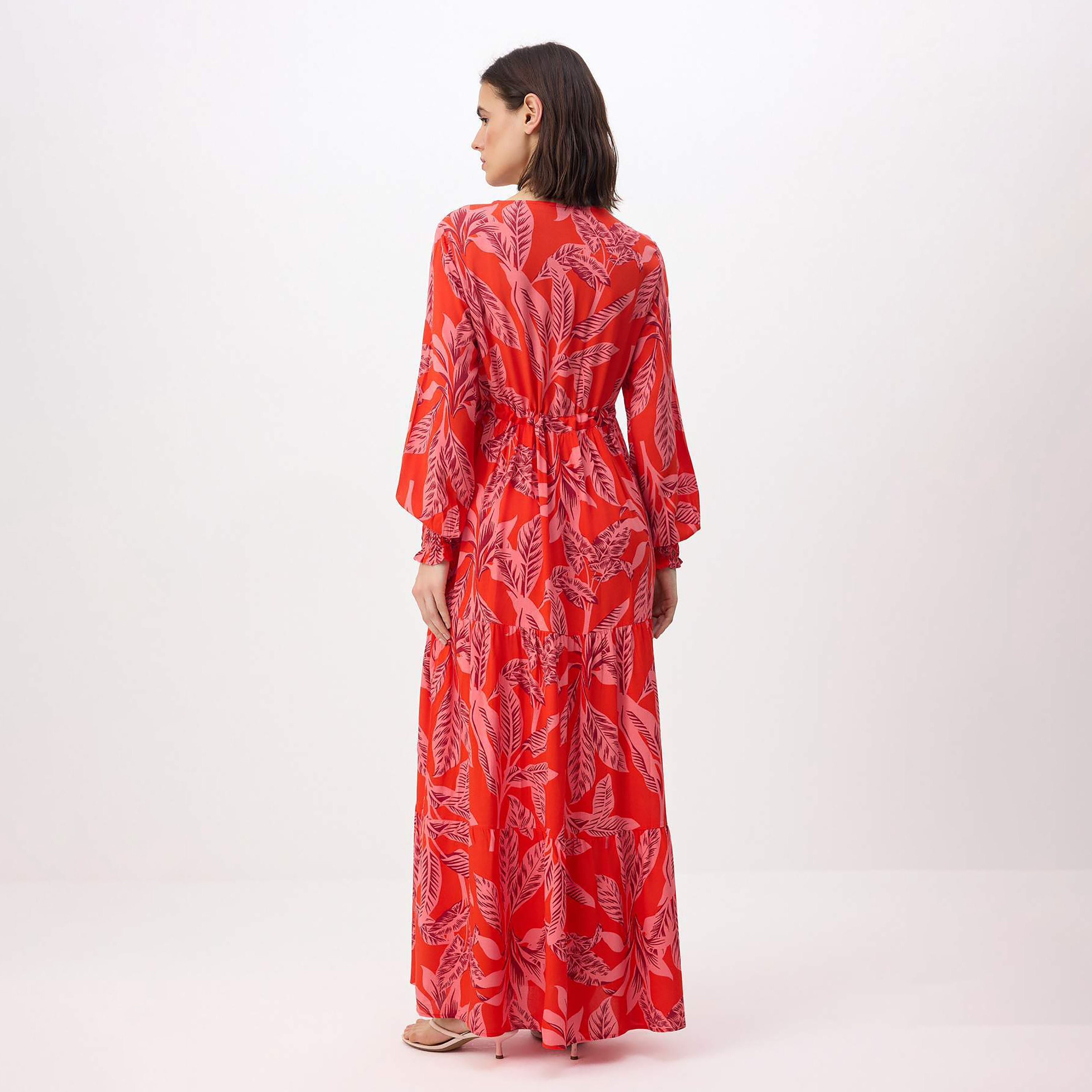 Trendyol Modest Red Leaf Print Tiered Women's Maxi Dress-women-clothing-dresses-image-3
