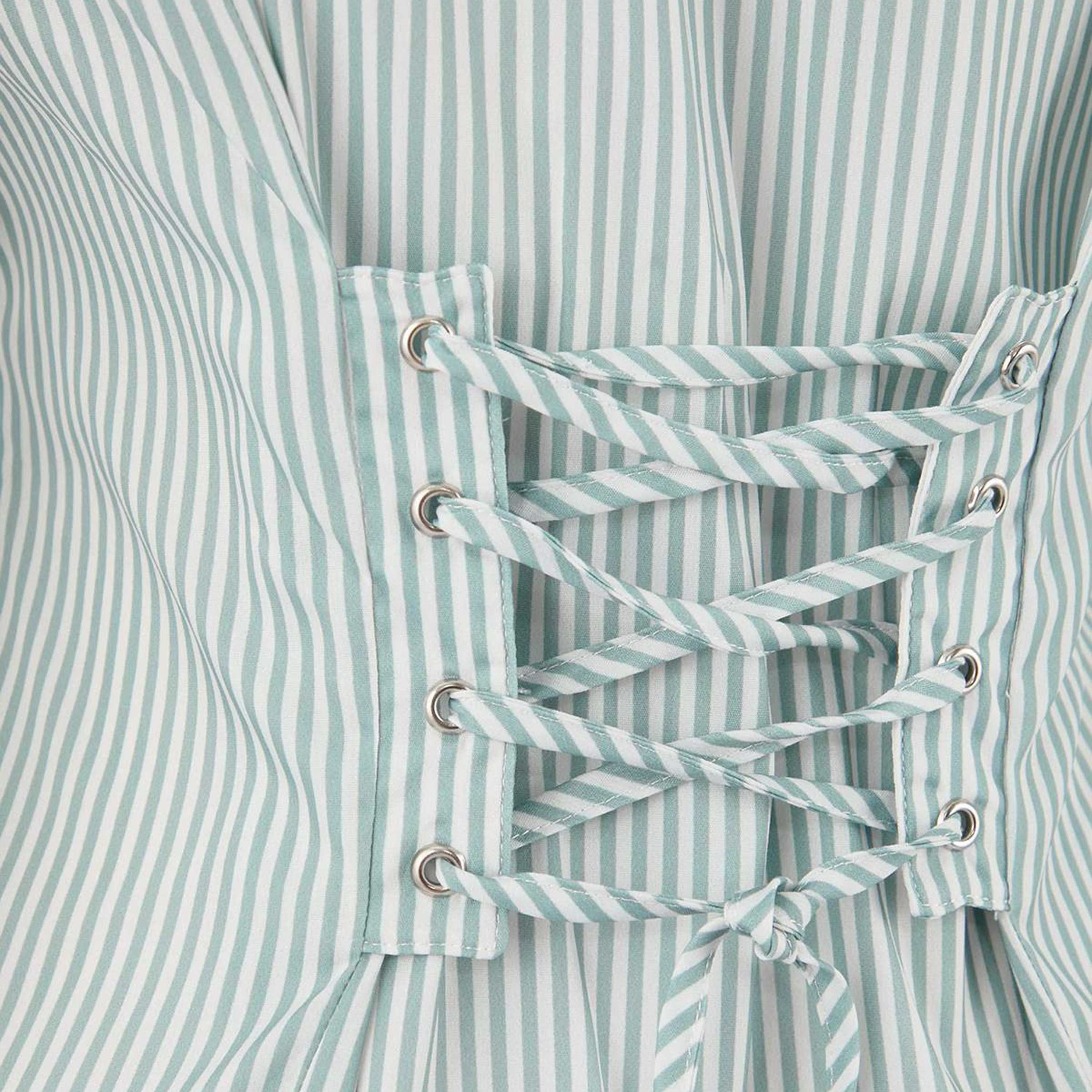 قميص حريمي محتشم مخطط باللون الأخضر بياقة مدببة وأكمام واسعة من ترينديول-women-clothing-shirtsandblouses-shirts-image-6