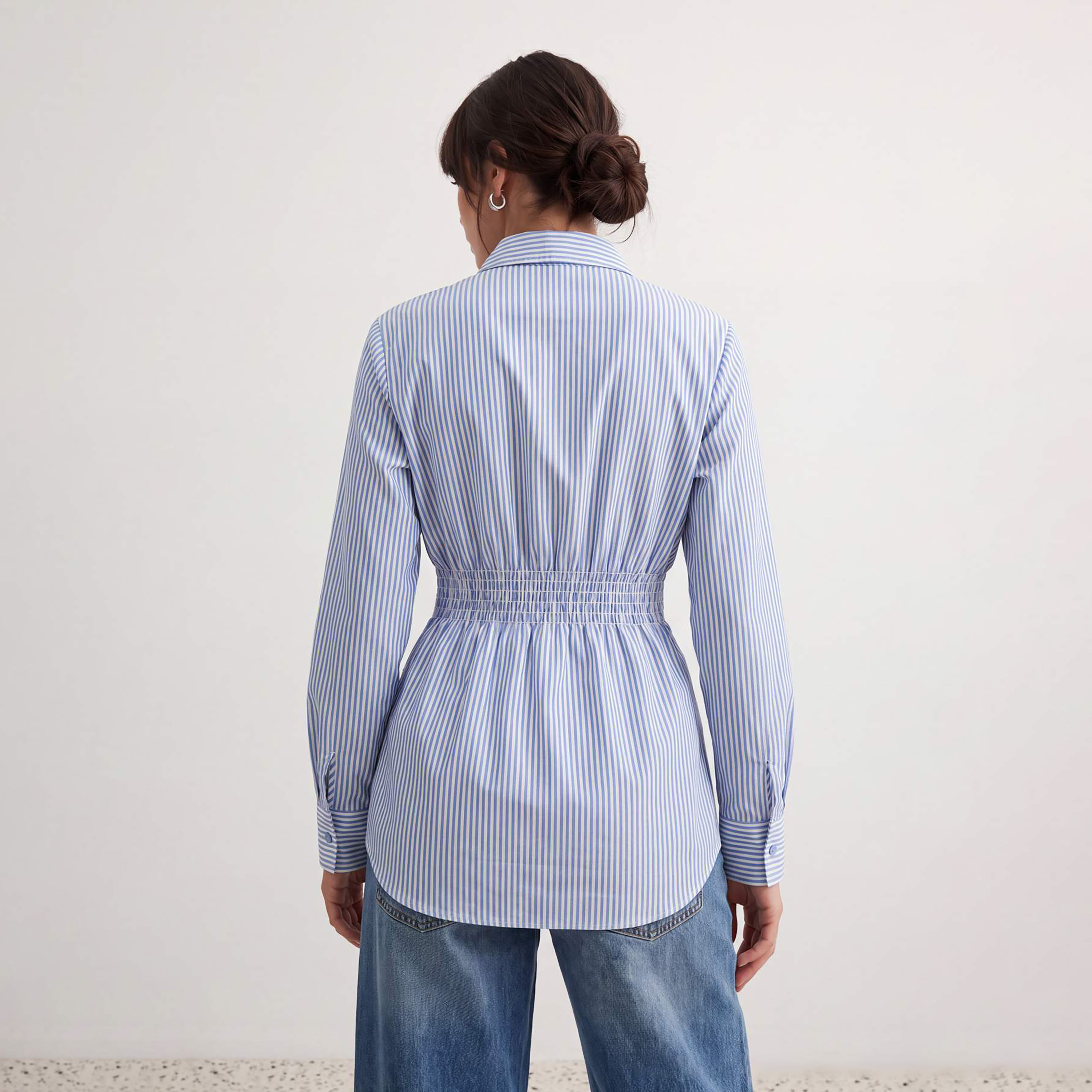 قميص حريمي أزرق مخطط بياقة من ترينديول مودست-women-clothing-shirtsandblouses-shirts-image-3