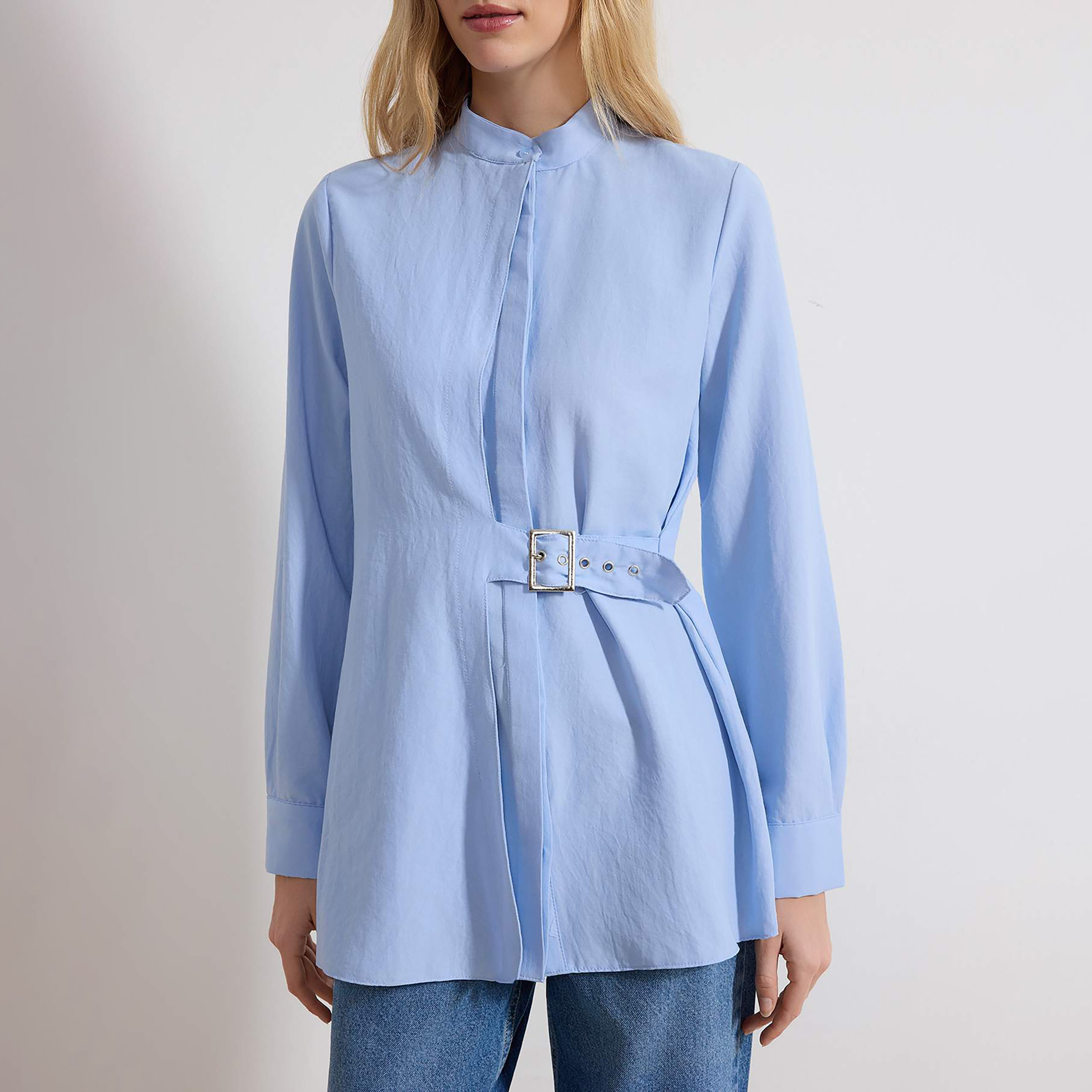 قميص حريمي محتشم أزرق بياقة بأزرار من ترينديول-women-clothing-shirtsandblouses-shirts-image-4