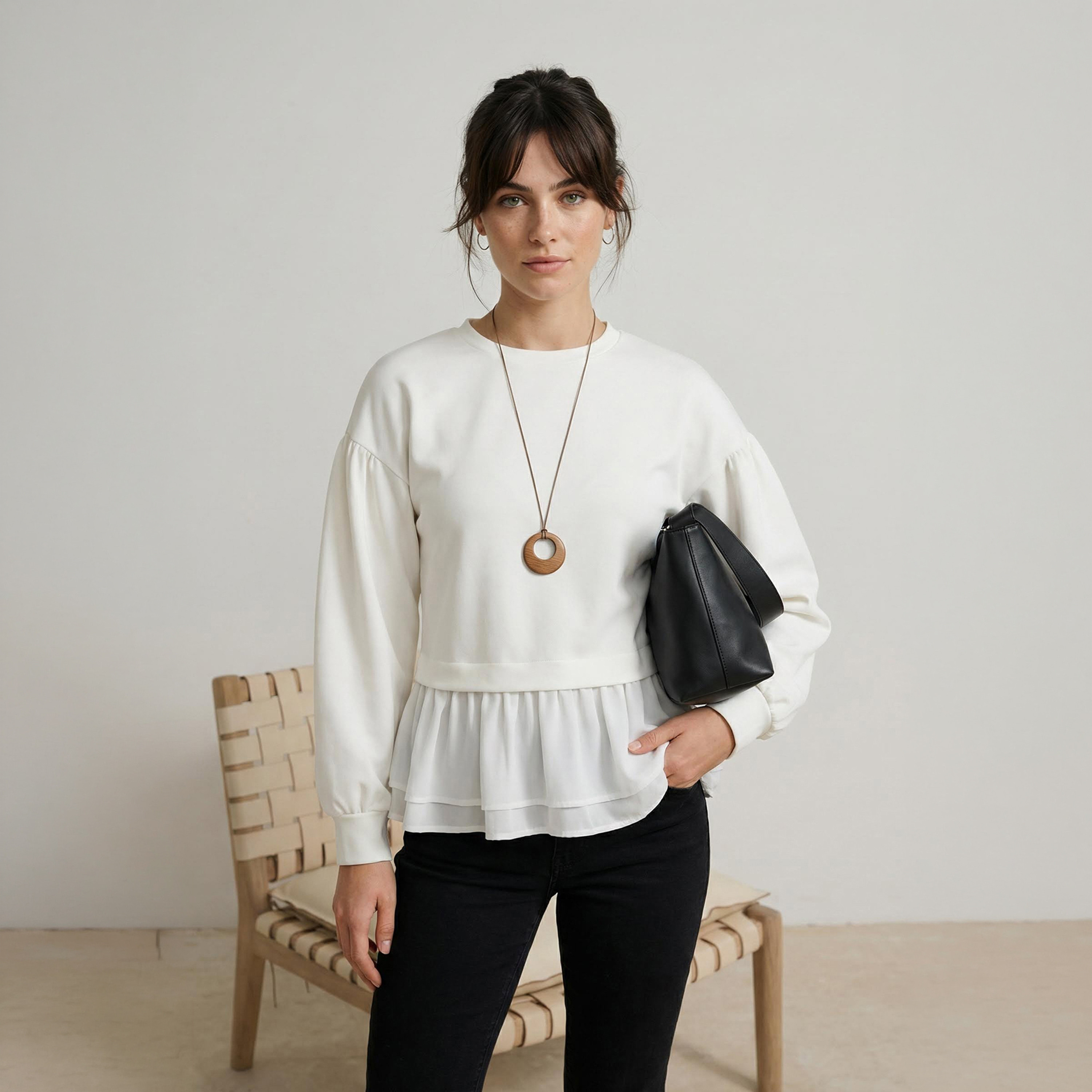 Trendyol Modest White Dropped Sleeves Women's Peplum Tunic-women-clothing-shirtsandblouses-blouses-image-1
